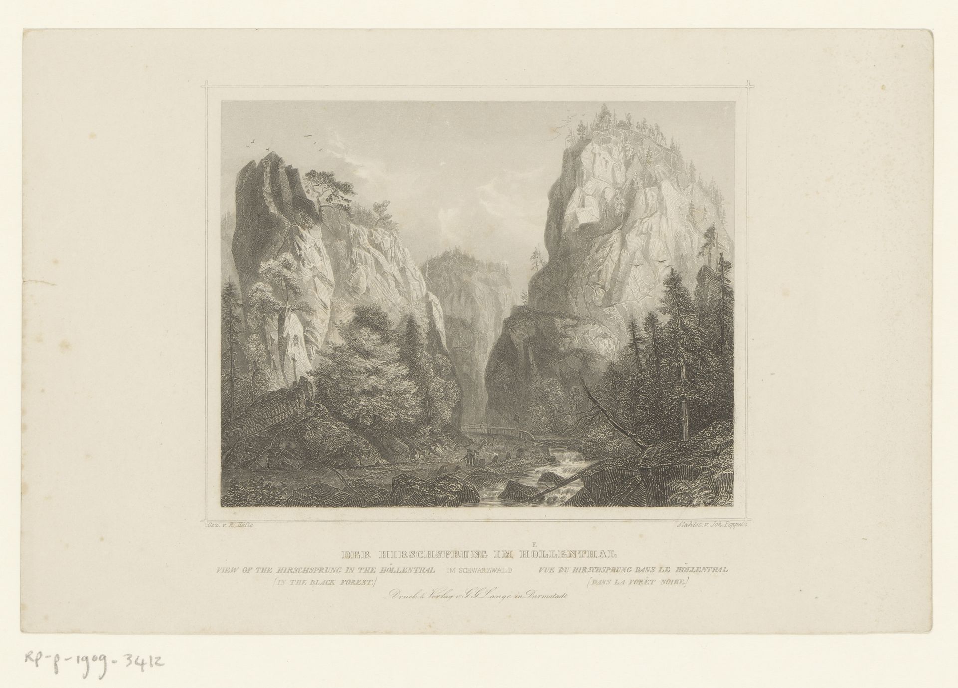 Gezicht op de Hirschsprung in het Höllenthal by Johann Gabriel Friedrich Poppel