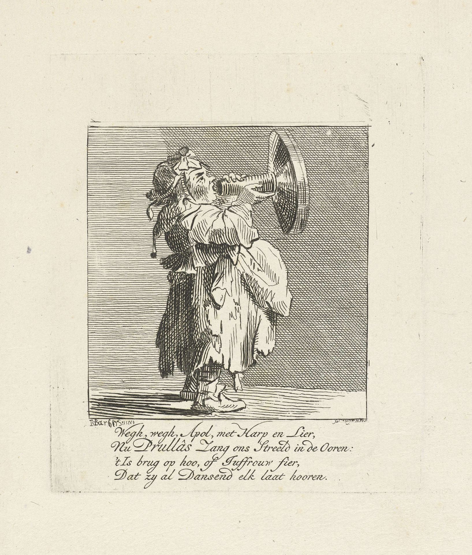 Vrouw met spreektrompet (Prulla) by Pieter (II) Langendijk