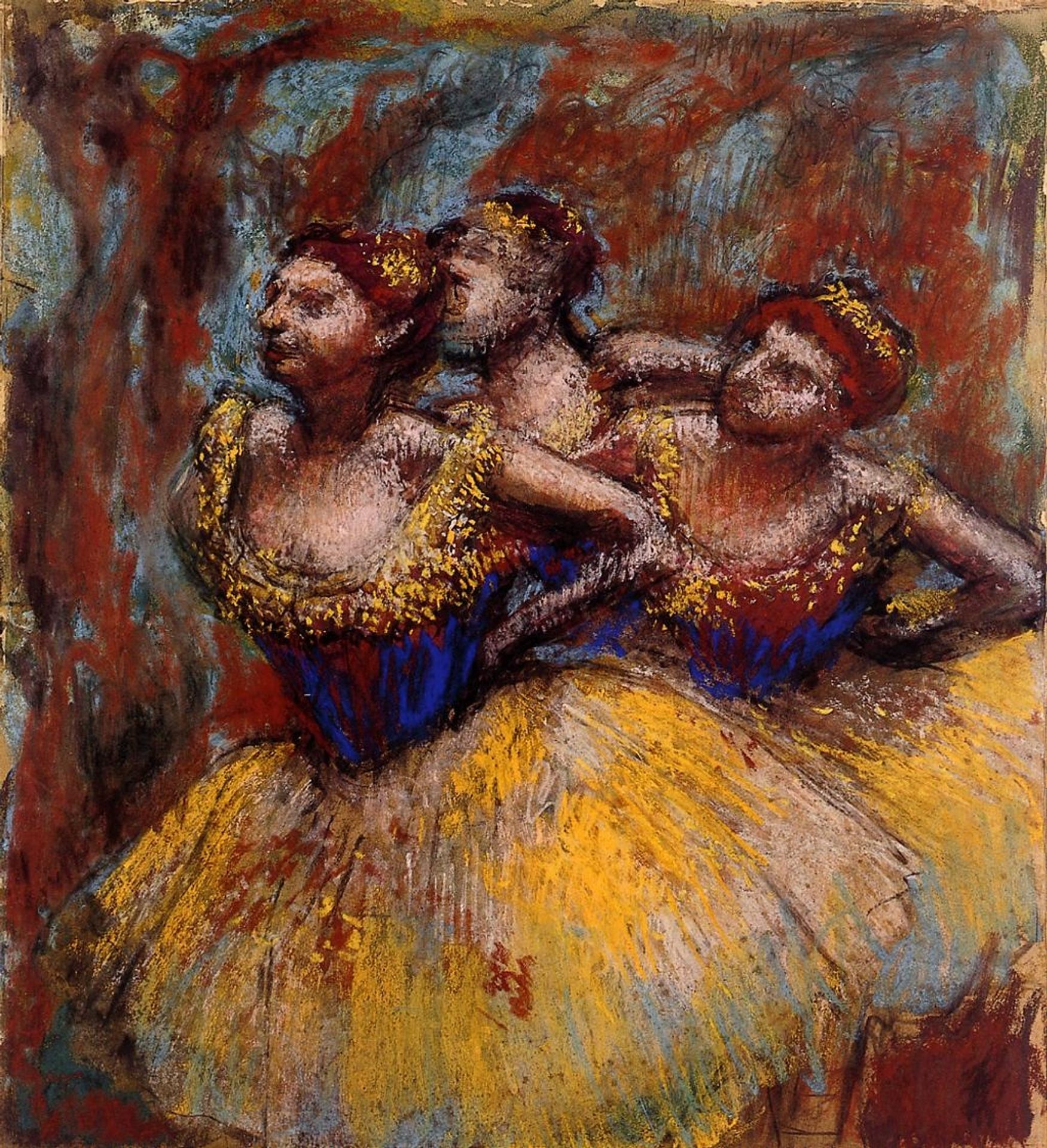 Three Dancers. Yellow Skirts, Blue Blouses by Edgar Degas