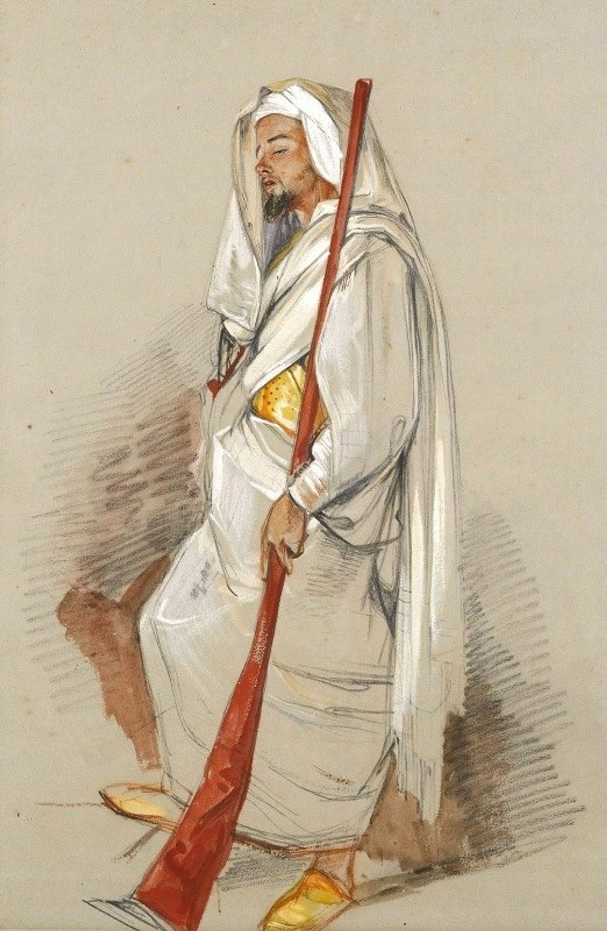 Study Of A Man Wearing North African Dress by John Frederick Lewis