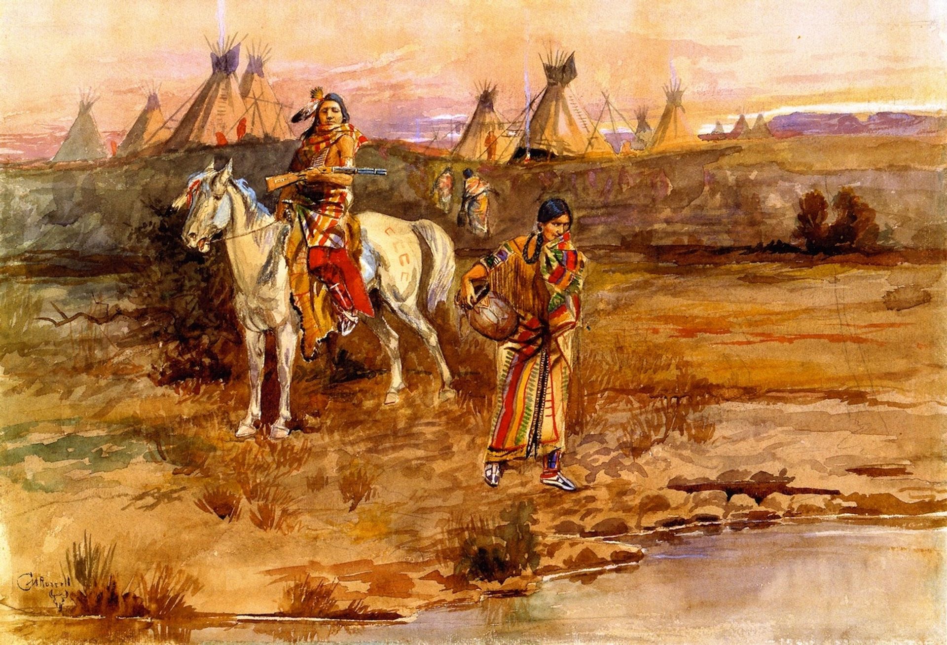A Piegan Flirtation by Charles M. Russell