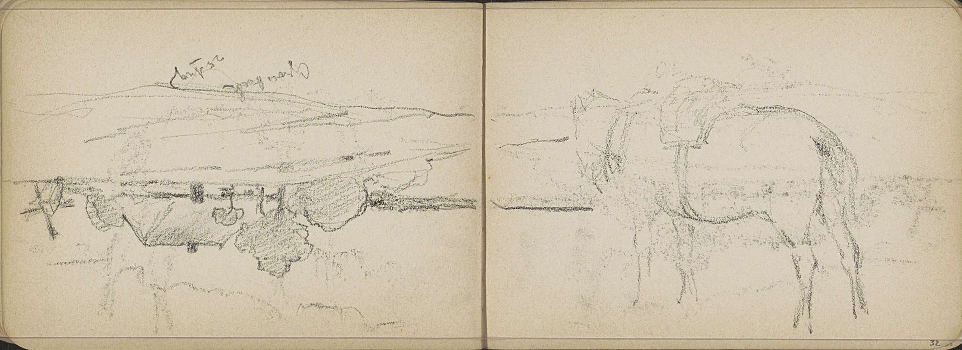 Boerderij en molen te Groesbeek en een gezadeld paard by Willem Cornelis Rip