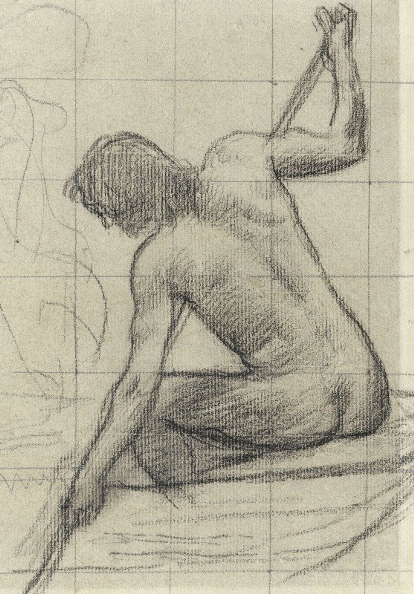 Homme nu assis de dos tenant un bâton by Pierre Puvis de Chavannes
