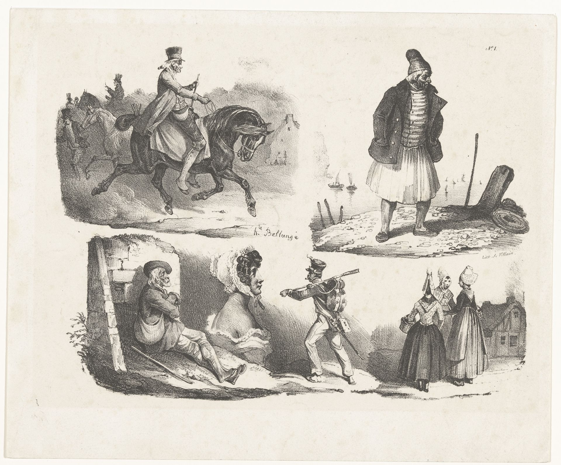 Zes voorstellingen van diverse figuren by Hippolyte Bellangé