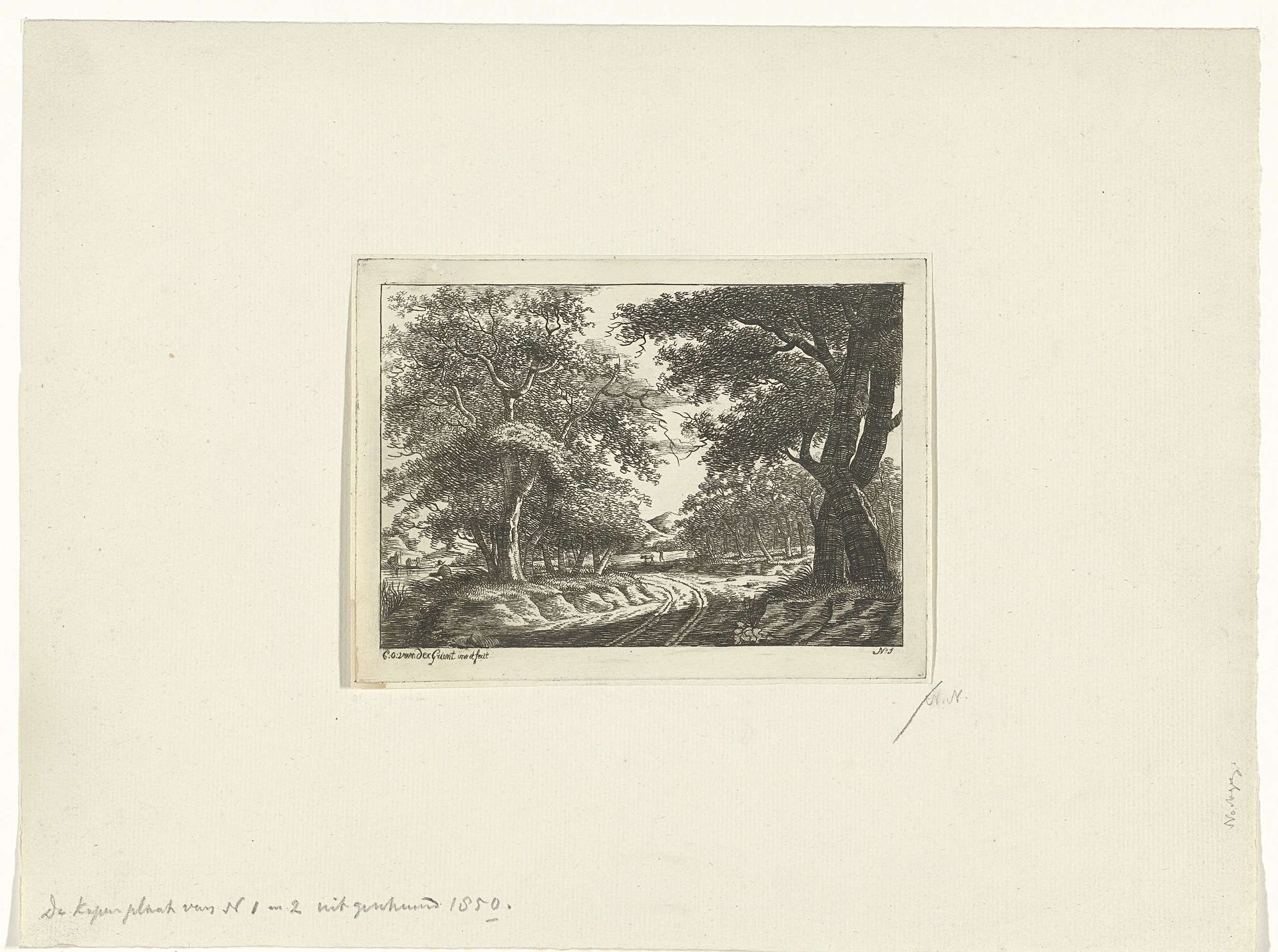 Landschap met karrenspoor en vee by Cornelis Ouboter van der Griendt