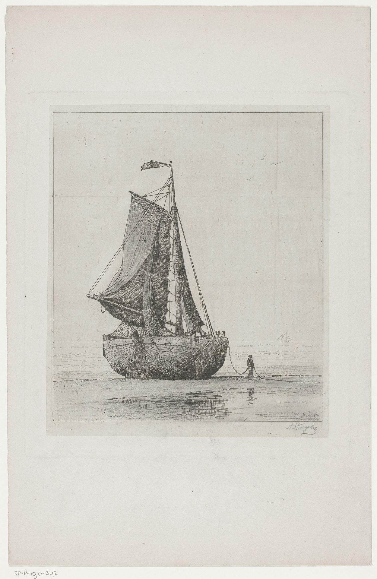 Vissersboot op het strand van Katwijk by Alphonse Stengelin