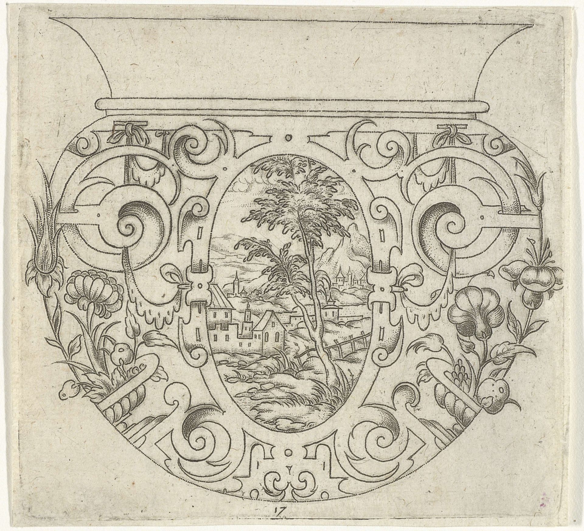 Kom met een landschap in een ovaal by Anonymous