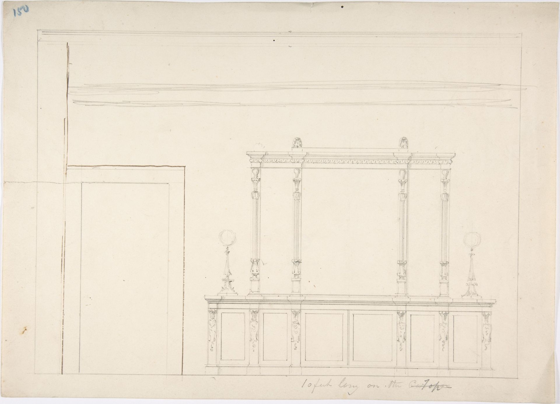 Design for a Large Mirrored Cabinet Adorned with Two Lamps by Anonymous