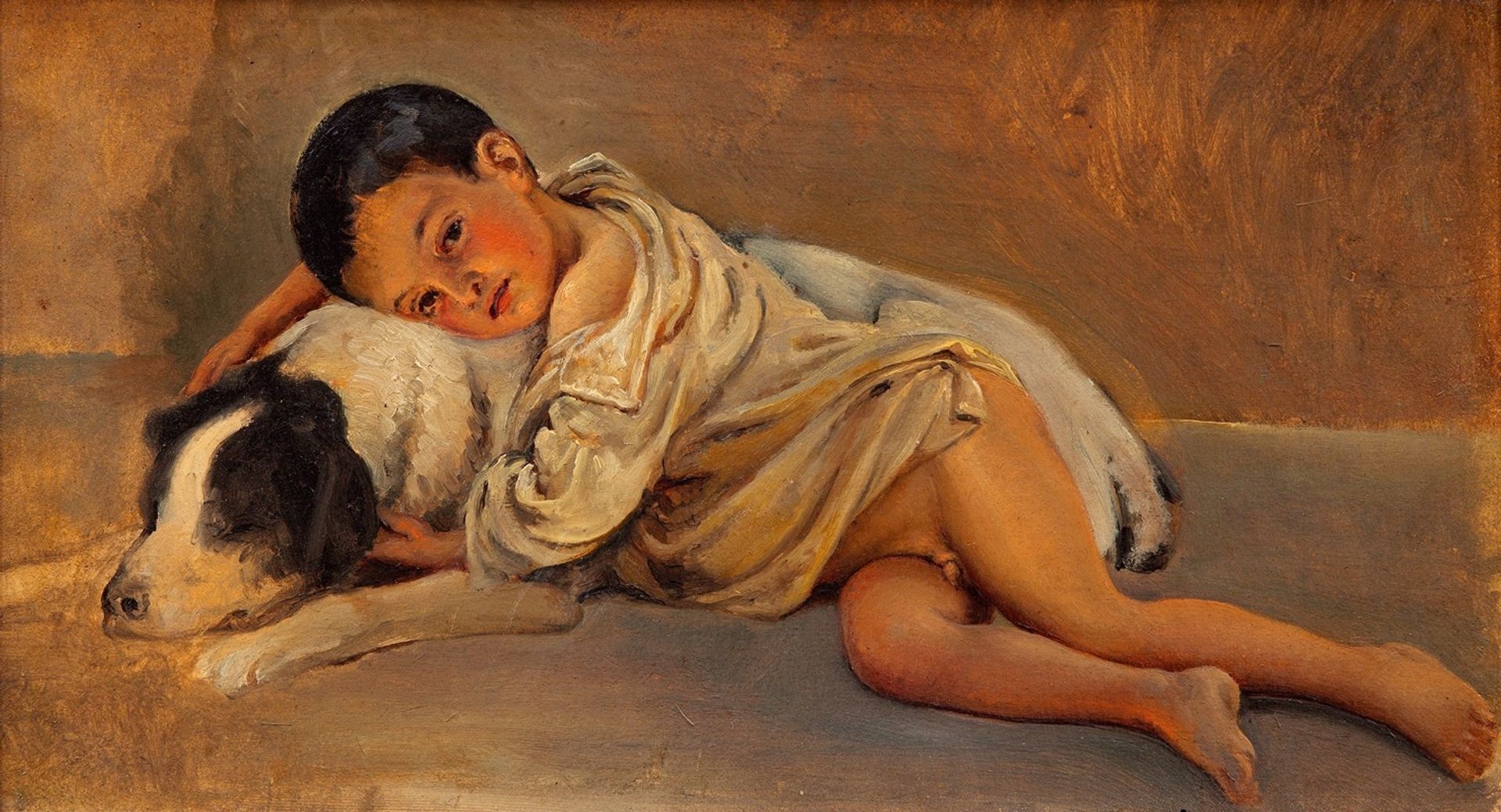 Neapolitan boy and dog. Study for The Neapolitan way of life by Wilhelm Marstrand