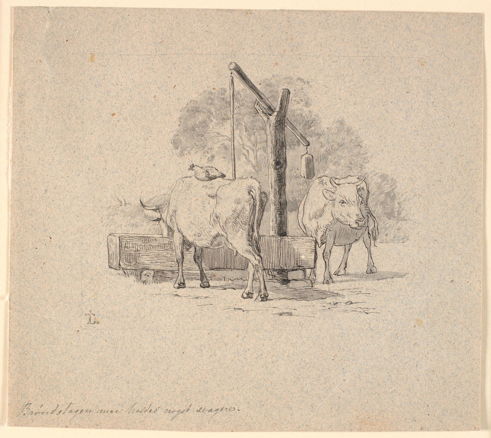 Hønen og koen. Illustration til Kaalunds "Fabler for Børn". Se kommentar fra arkkatalog. by Johan Thomas Lundbye