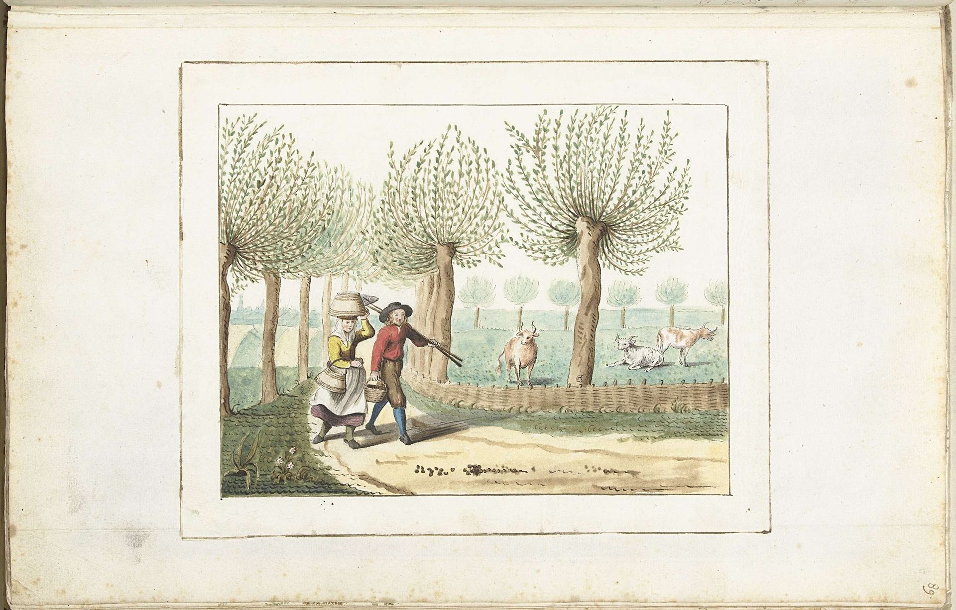 Boerenpaar lopend op een landweg by Gesina ter Borch