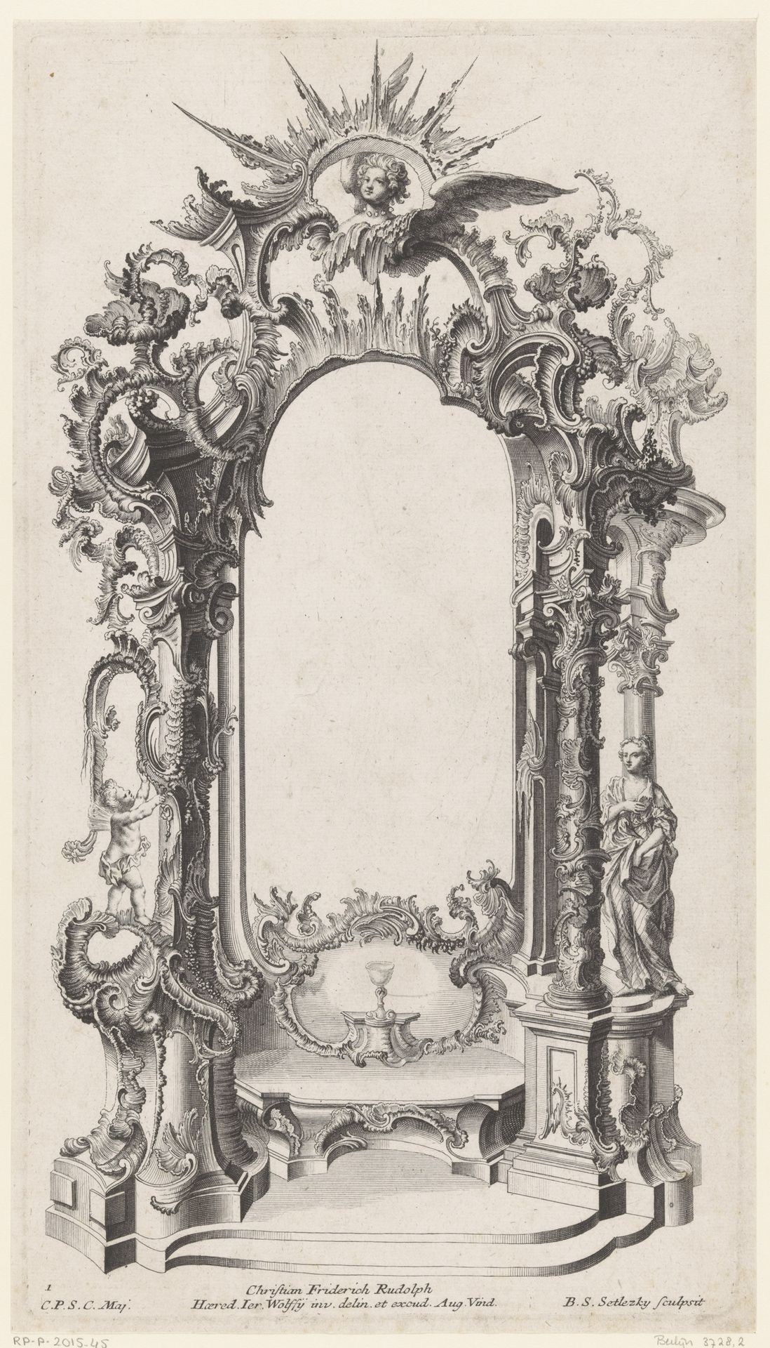 Altaar met putti en vrouw by Balthasar Sigmund Setletzky