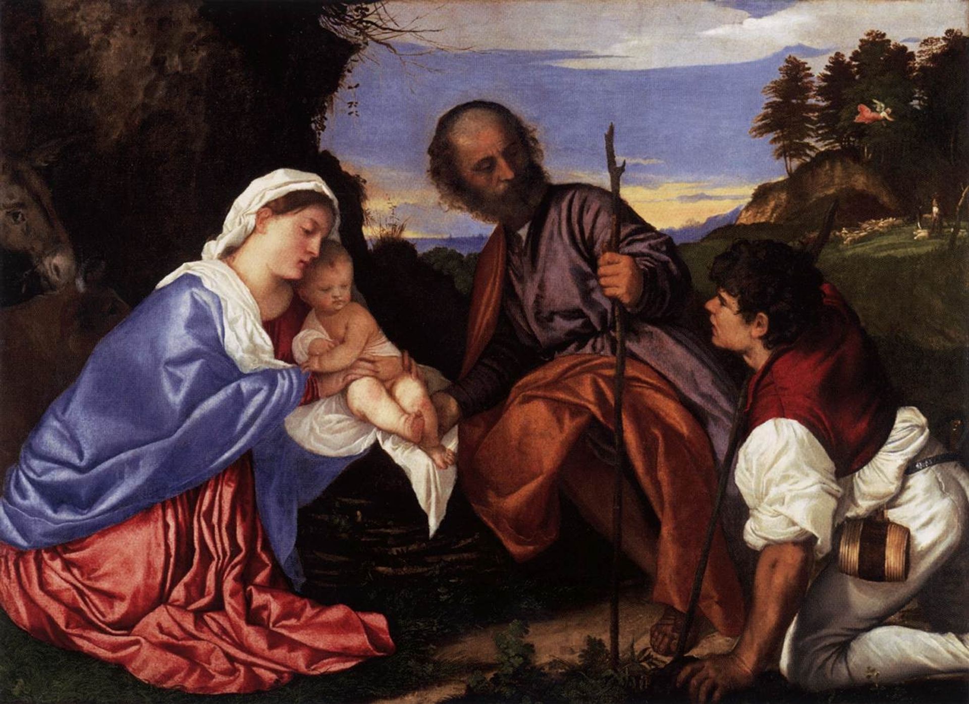 The Holy Family with a Shepherd by Titian