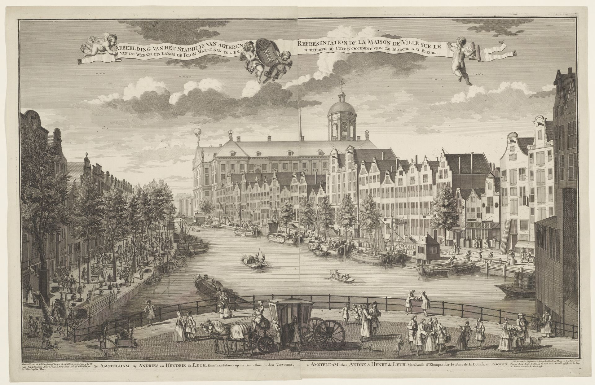 Gezicht op het stadhuis te Amsterdam van de achterzijde by Hendrik de Leth