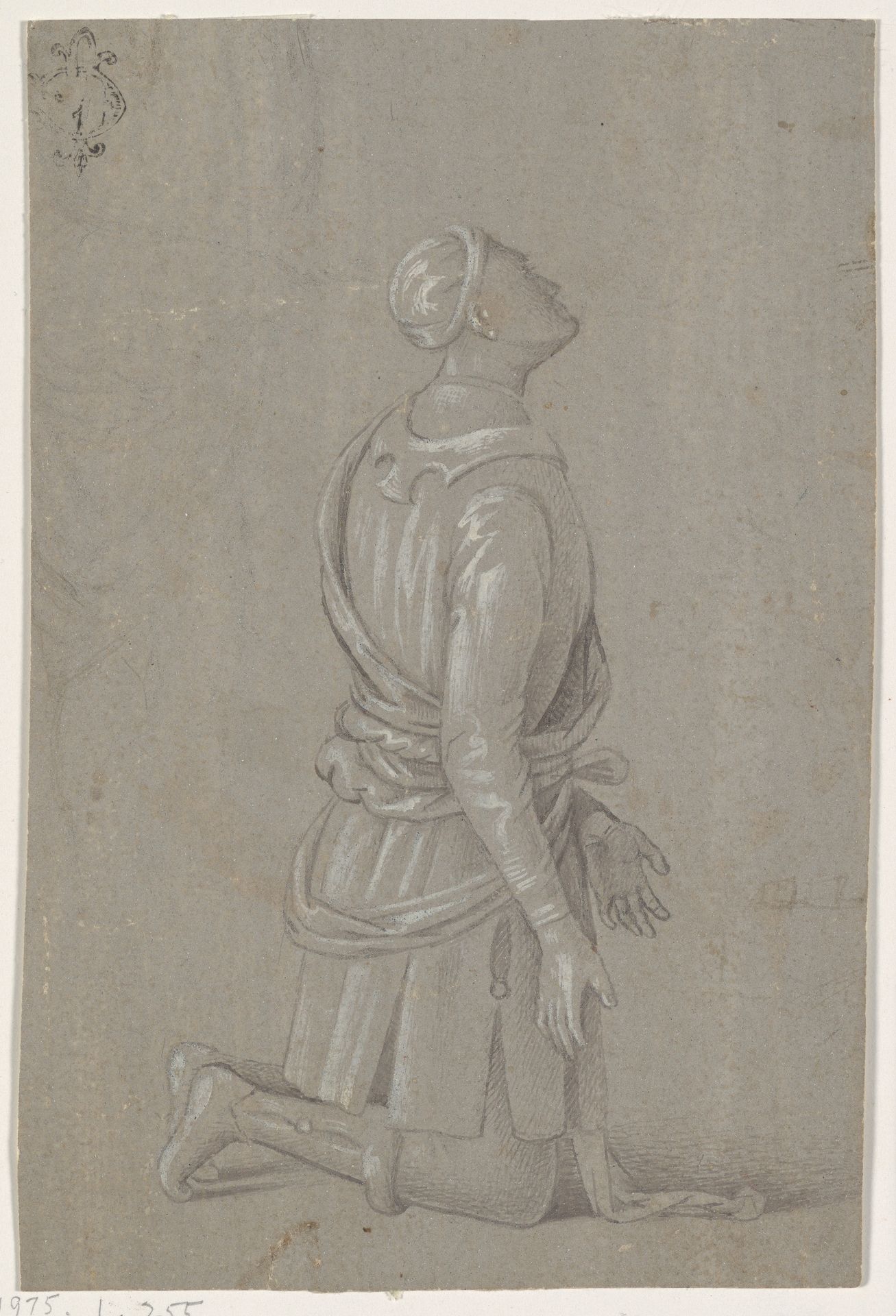A Kneeling Man in Fifteenth-Century Costume (recto); a small, fragmentary sketch of a recumbant boy, probably by a later hand (verso) by Pinturicchio