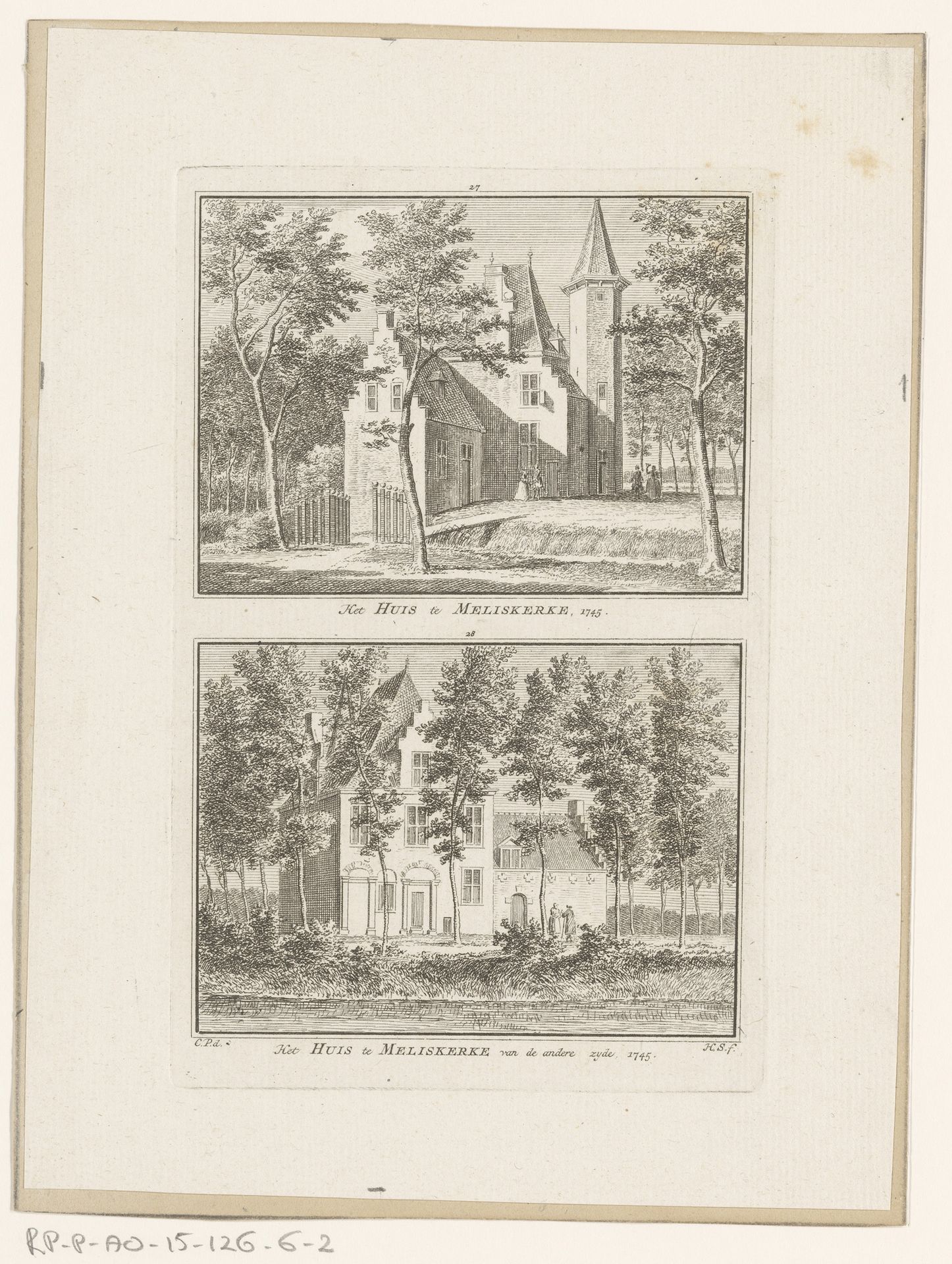 Twee gezichten op Huis te Meliskerke, 1745 by Hendrik Spilman