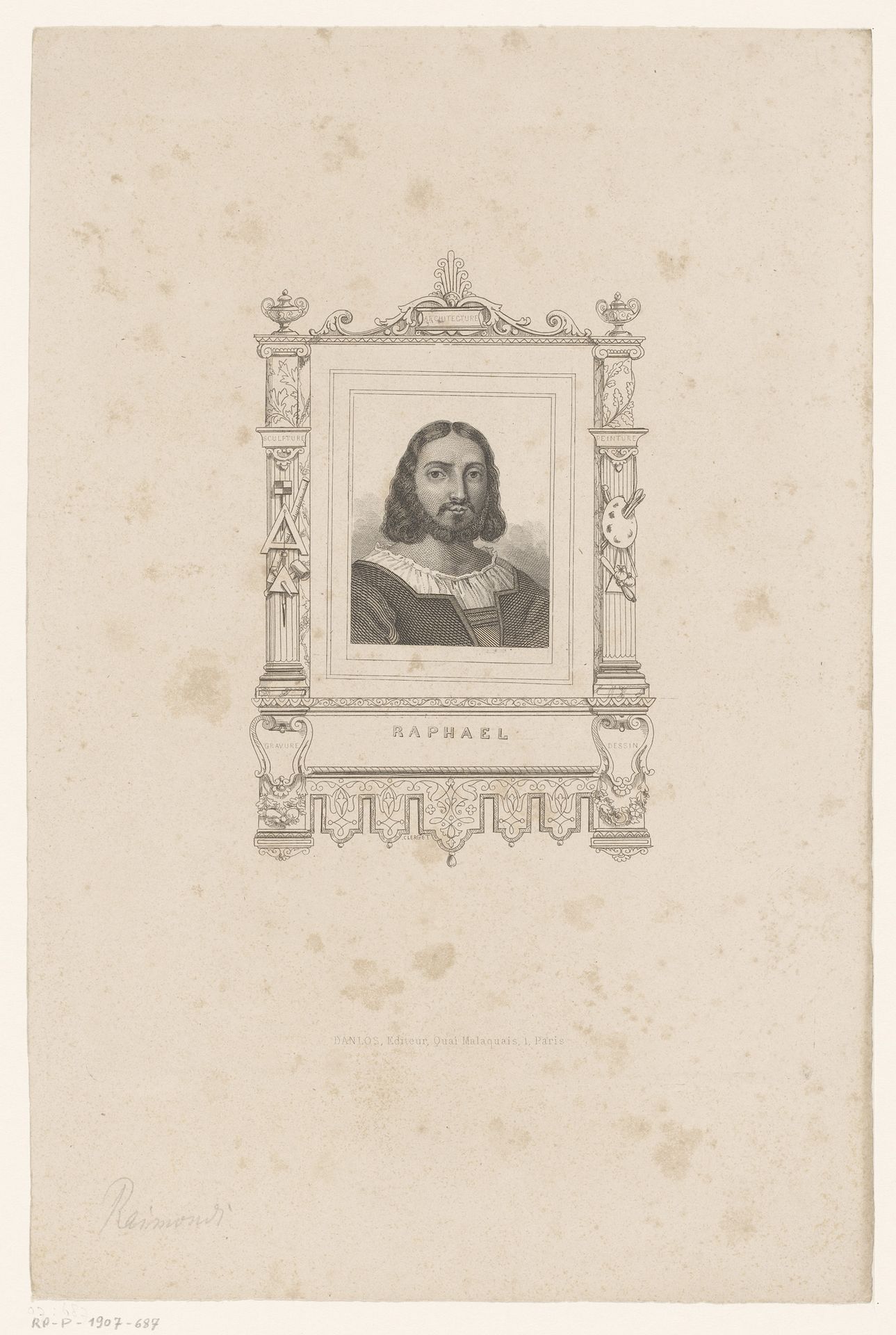 Portret van Rafaël in een versierde cartouche by Charles-Ernest Clerget