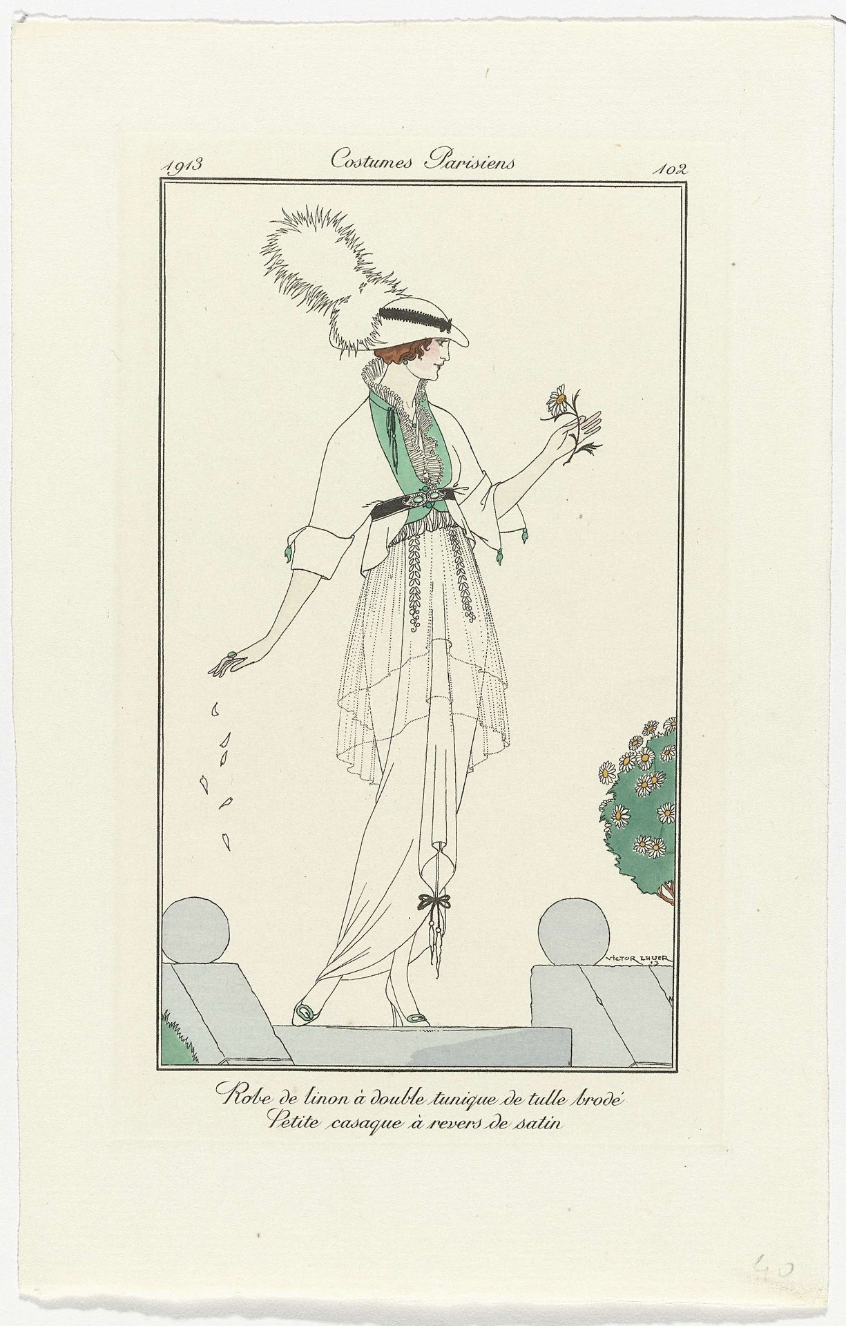 Journal des Dames et des Modes, Costumes Parisiens, 1913, No. 102 : Robe de linon (...) by Victor Lhuer
