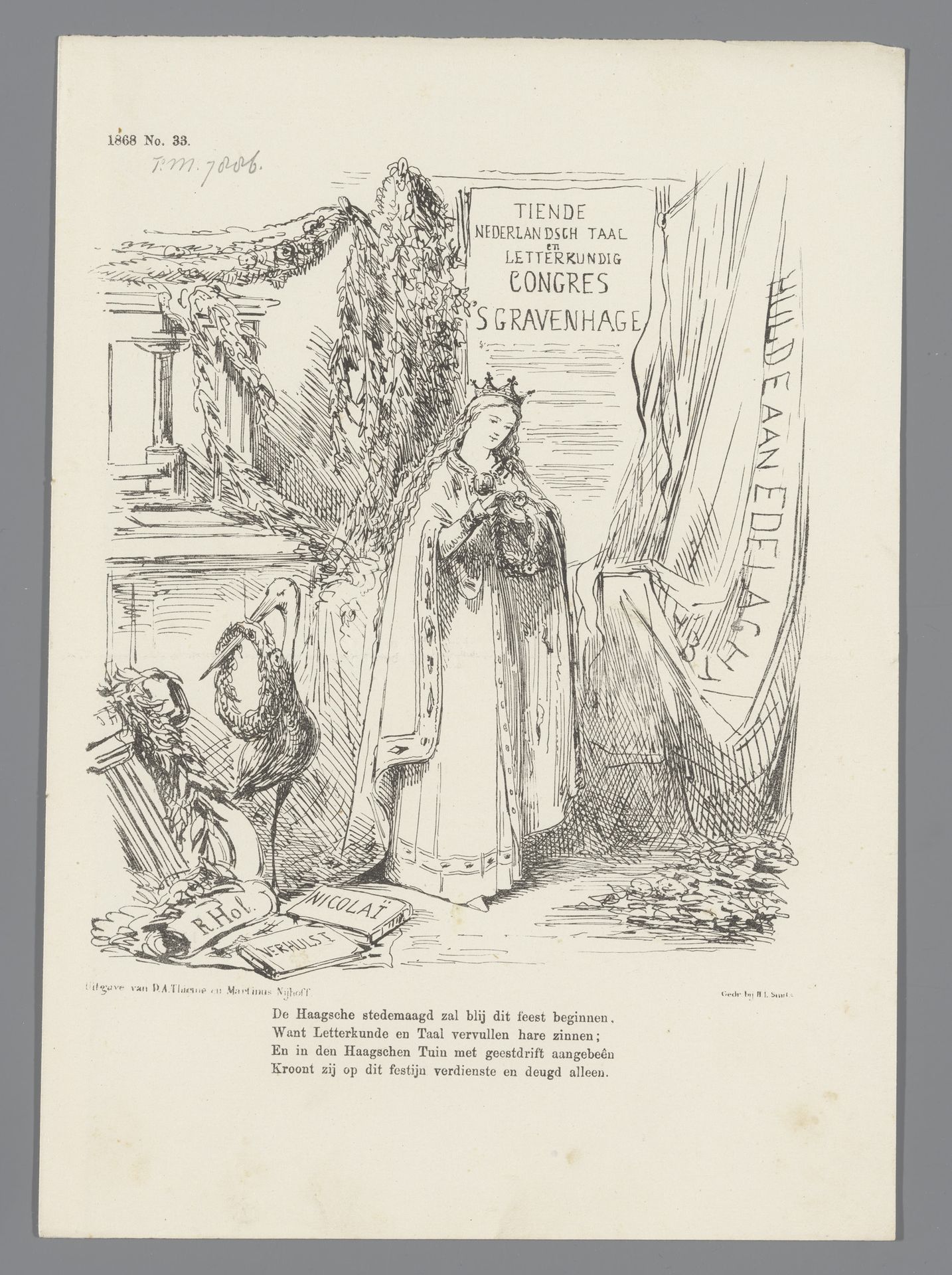 Spotprent over de Tiende Nederlandsch Taal- en Letterkundig Congres te Den Haag, 1868 by Johan Michaël Schmidt Crans