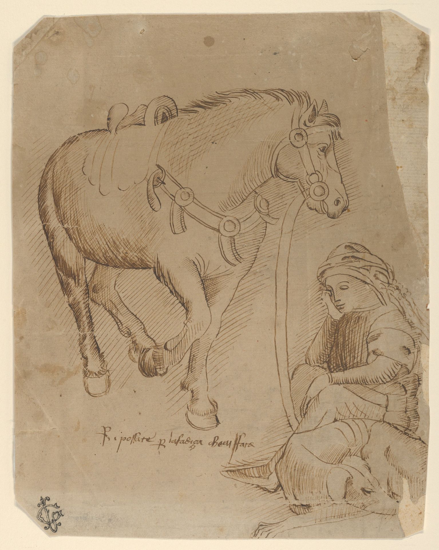 A Man Asleep Alongside a Dog and a Horse by Stefano da Verona (Stefano di Giovanni d'Arbosio di Francia)