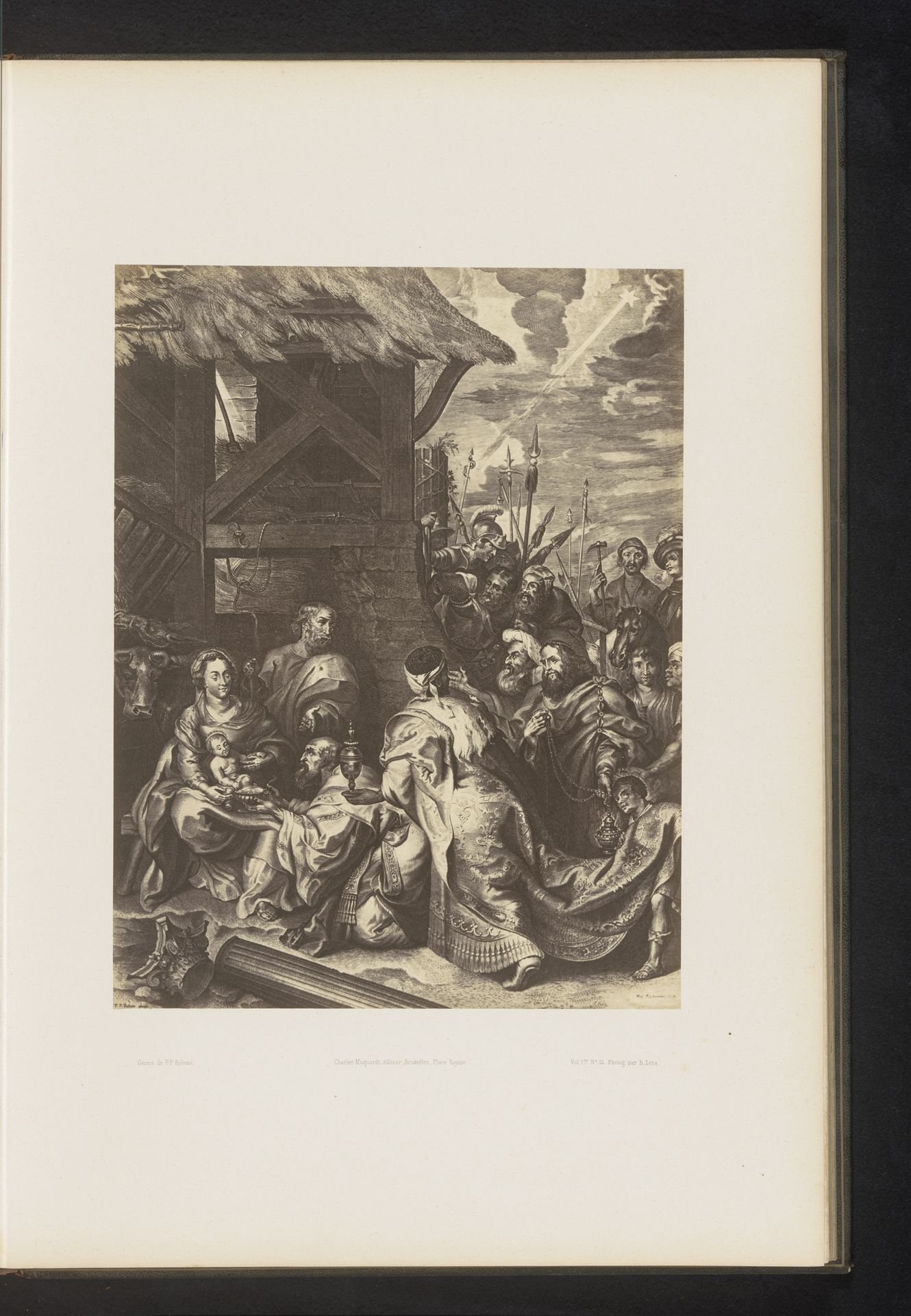 Fotoreproductie van een gravure van de Aanbidding door de koningen door Nicolaes Ryckmans, naar het schilderij door Peter Paul Rubens by Jean Louis Bargignac