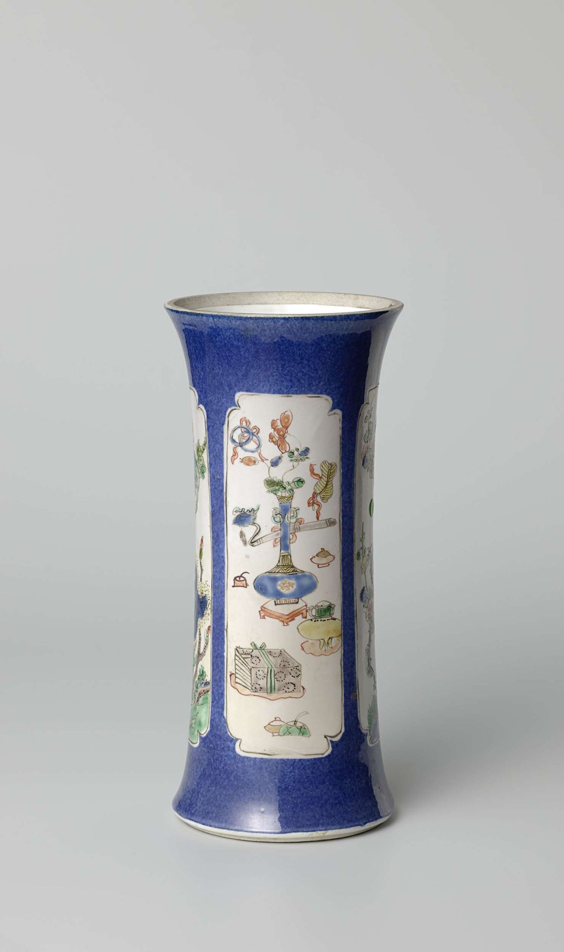 Beaker vase with powder blue, flower sprays, antiquities and precious objects by Anonymous