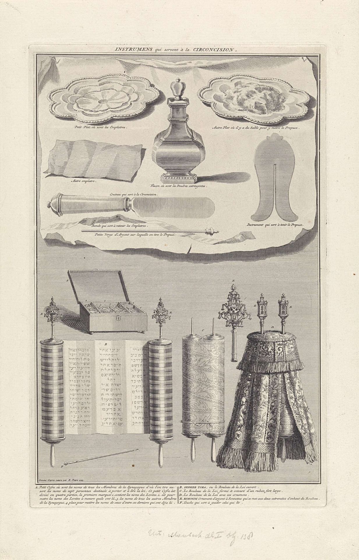 Voorwerpen die bij een joodse besnijdenis dienst doen / De boekrollen van de Thora by Bernard Picart