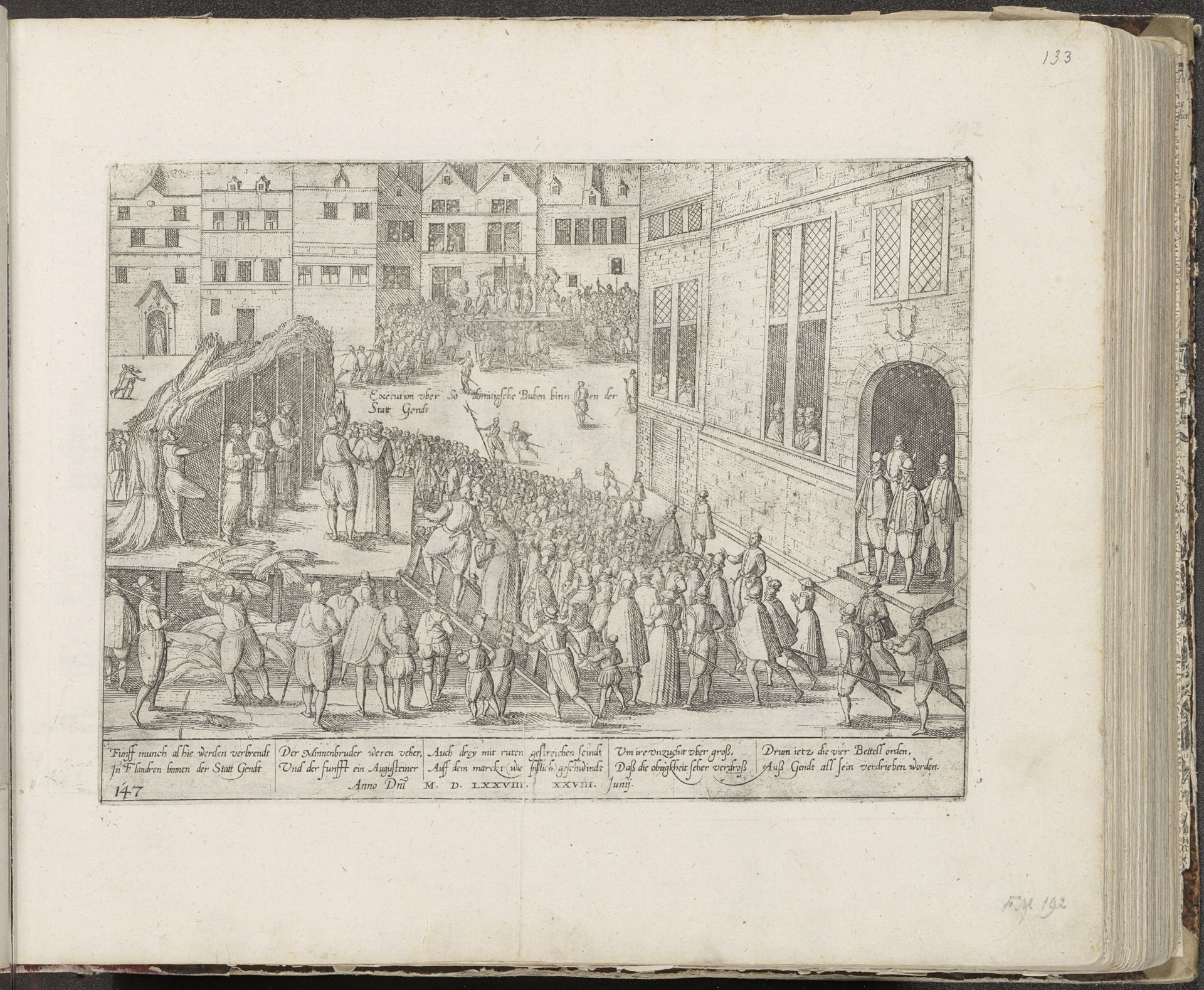 Terechtstelling van monniken te Gent wegens sodomie, 1578 by Frans Hogenberg