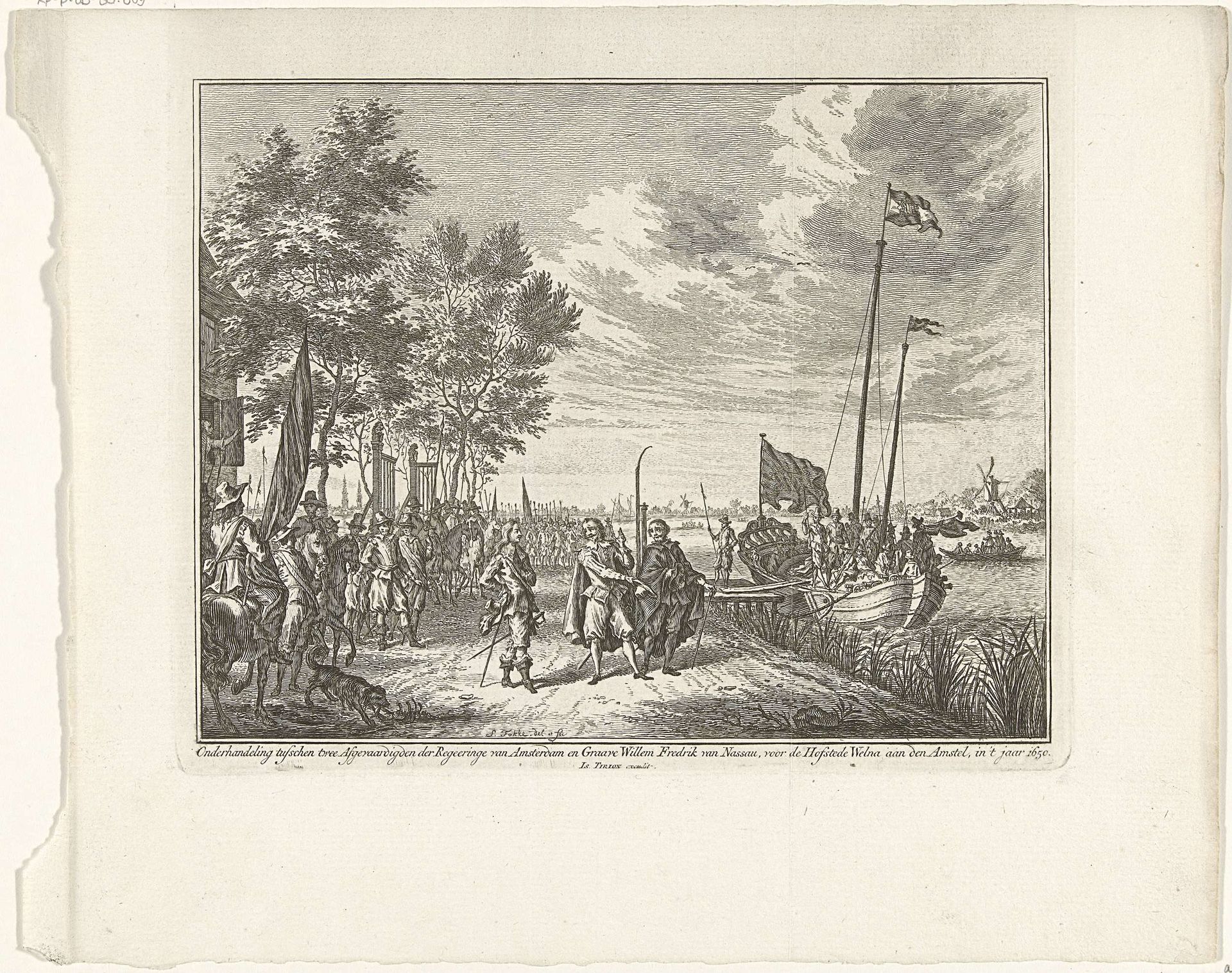 Onderhandeling tussen afgevaardigden van Amsterdam en graaf Willem Frederik bij Hofstede Welna aan de Amstel, 1650 by Simon Fokke