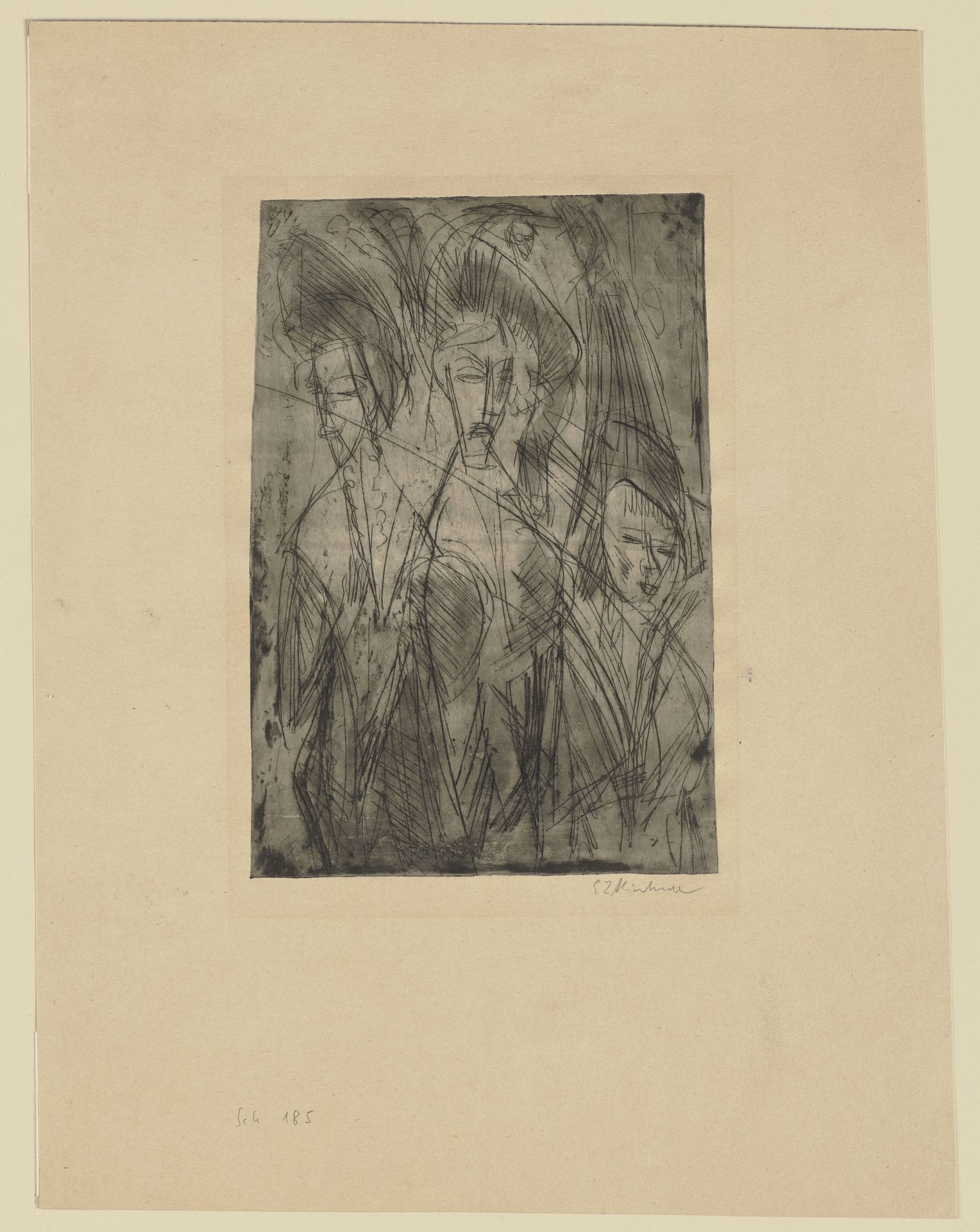 Drei Kokotten bei Nacht by Ernst Ludwig Kirchner