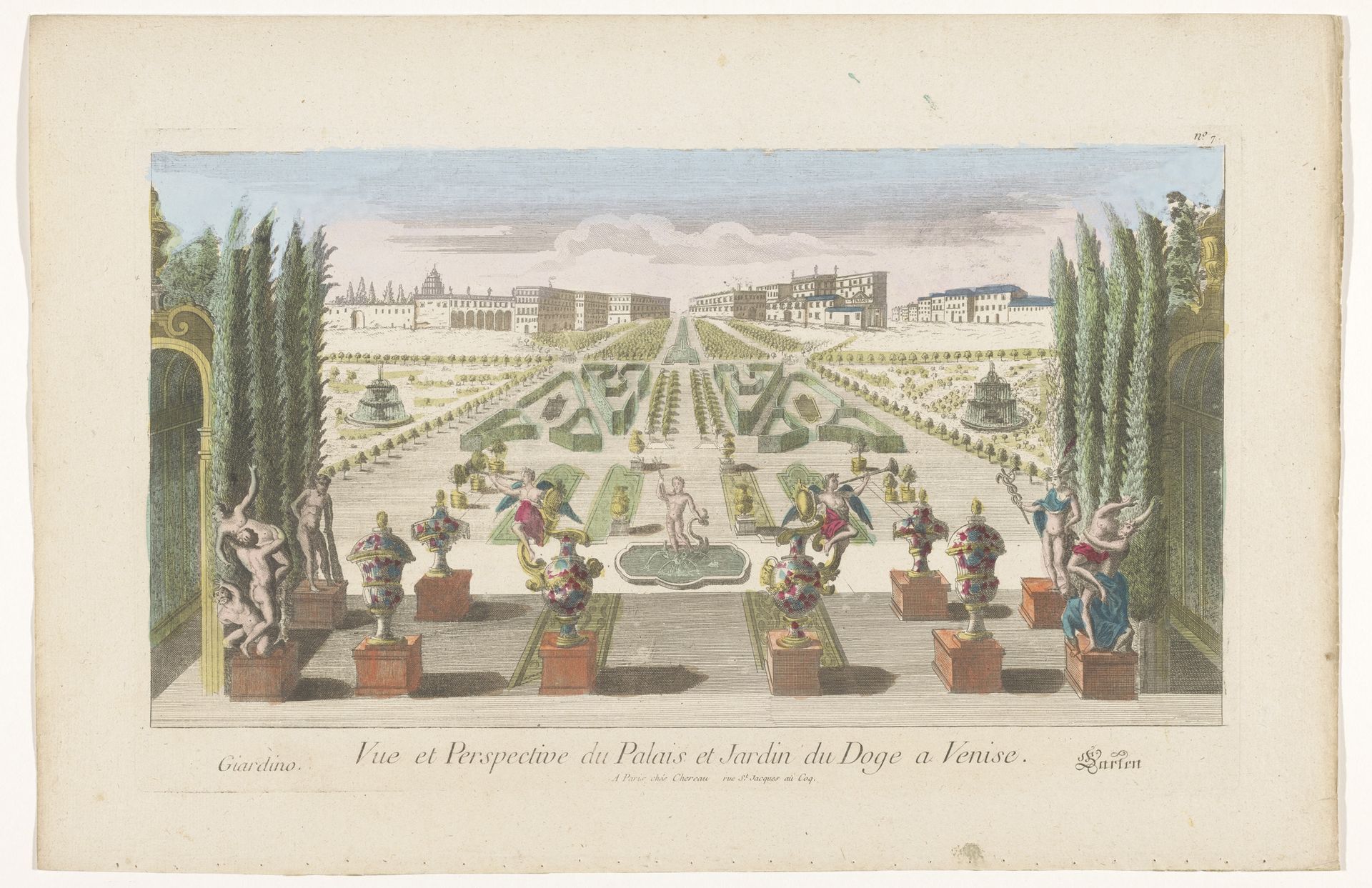 Gezicht op een tuin en een paleis van de doge van Venetië by Chéreau