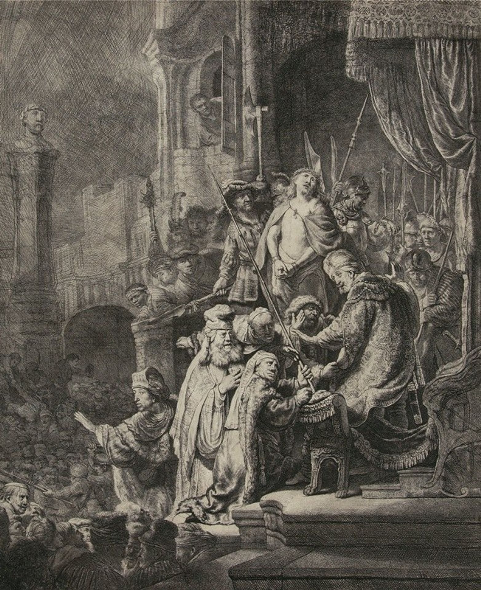 Christ before Pilate; large plate by Rembrandt van Rijn