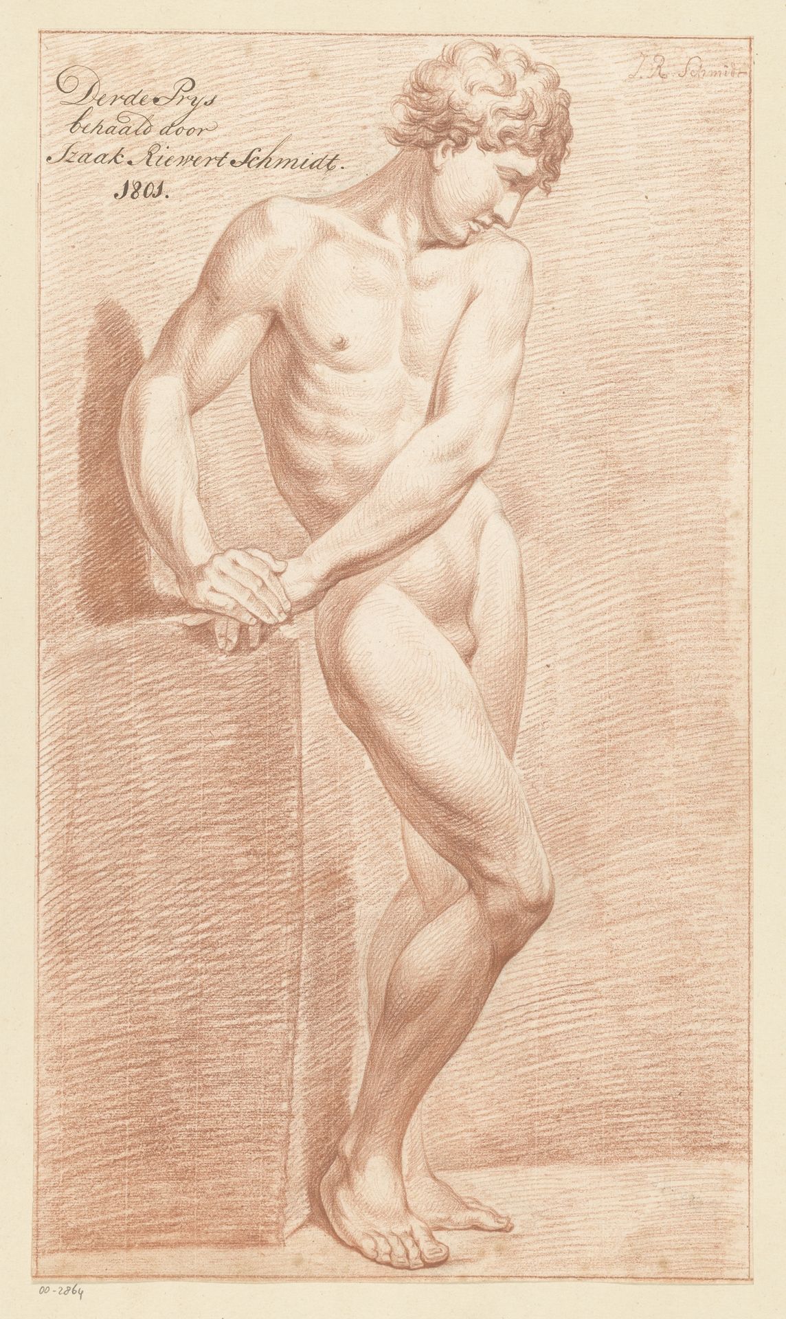 Staand mannelijk naakt, van opzij gezien (3e prijs 1801) by Izaak Riewert Schmidt