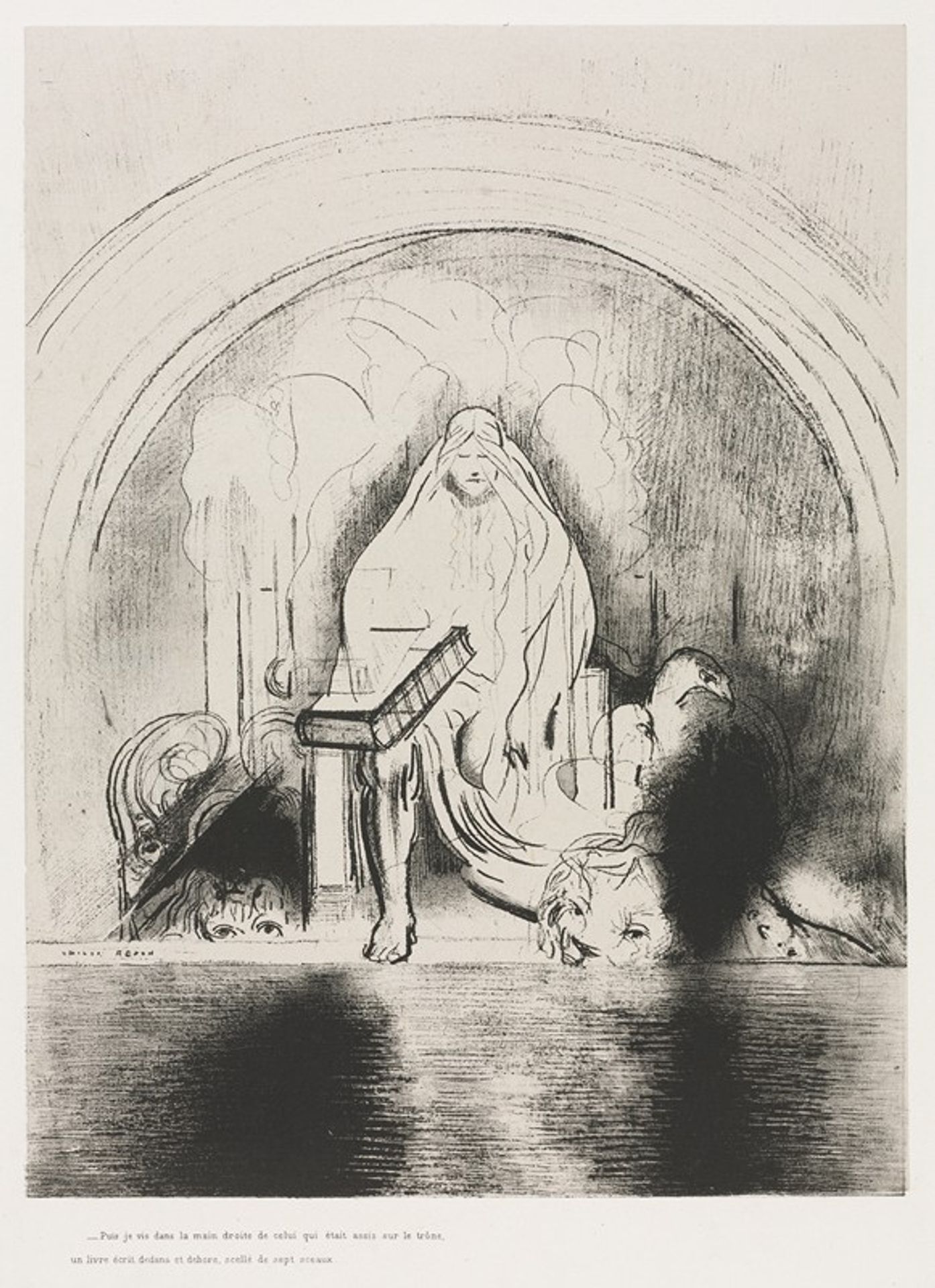 And I Saw in the Right Hand of Him that Sat on the Throne a Book Written within and on the Backside, Sealed with Seven Seals by Odilon Redon