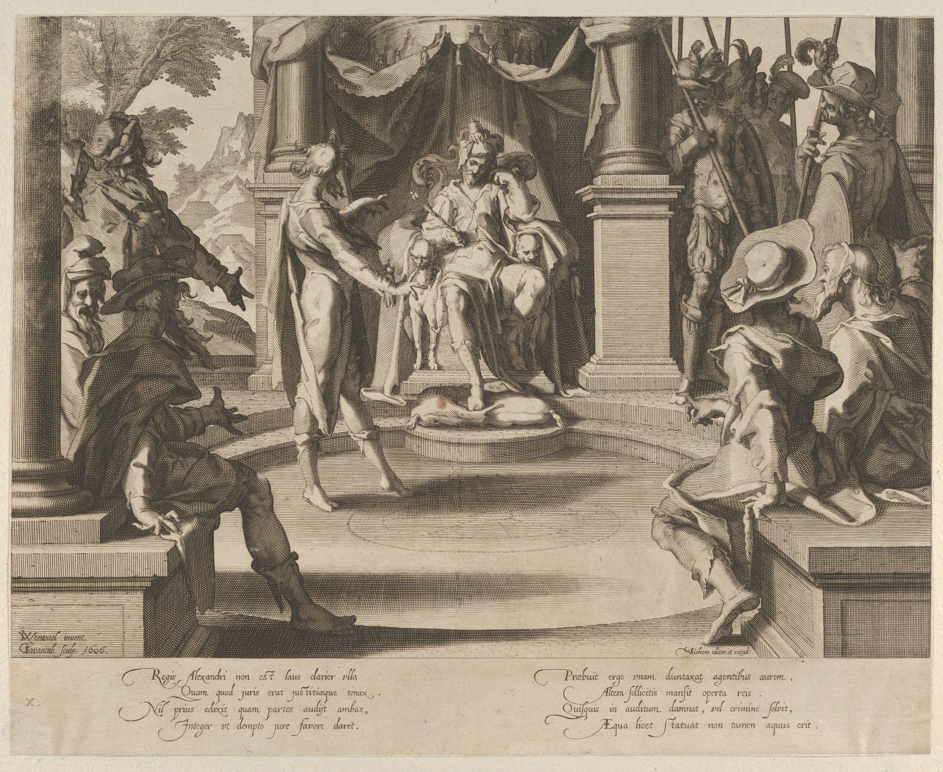 Alexander the Great as a Judge, from Thronus Justitiae, tredecim pulcherrimus tabulis..., plate 10 by Willem van Swanenburg