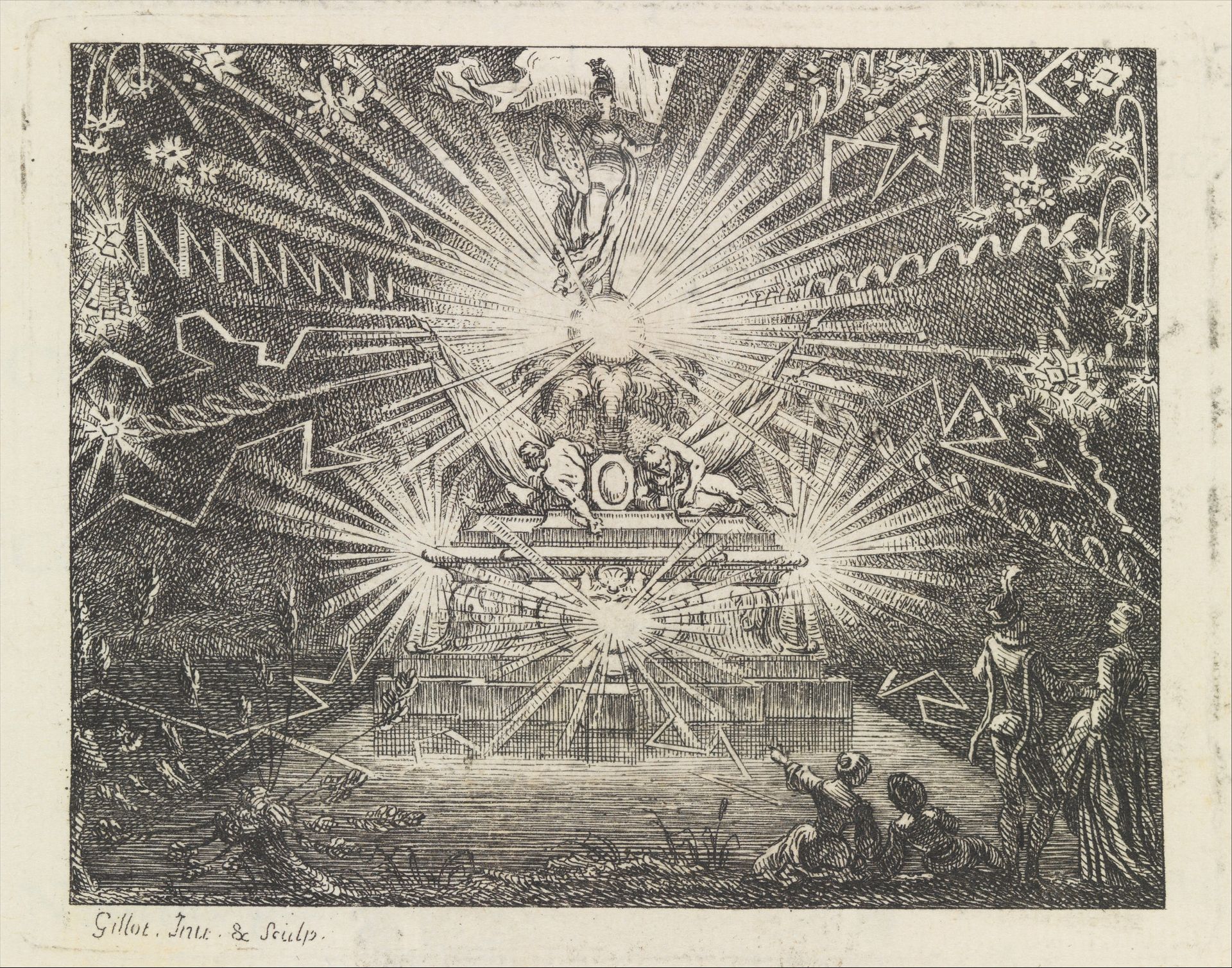 Plate for The Fish and the Fireworks, Fable Sixteen, in Fables Nouvelles, Dediées au Roy by Lamotte-Houdar