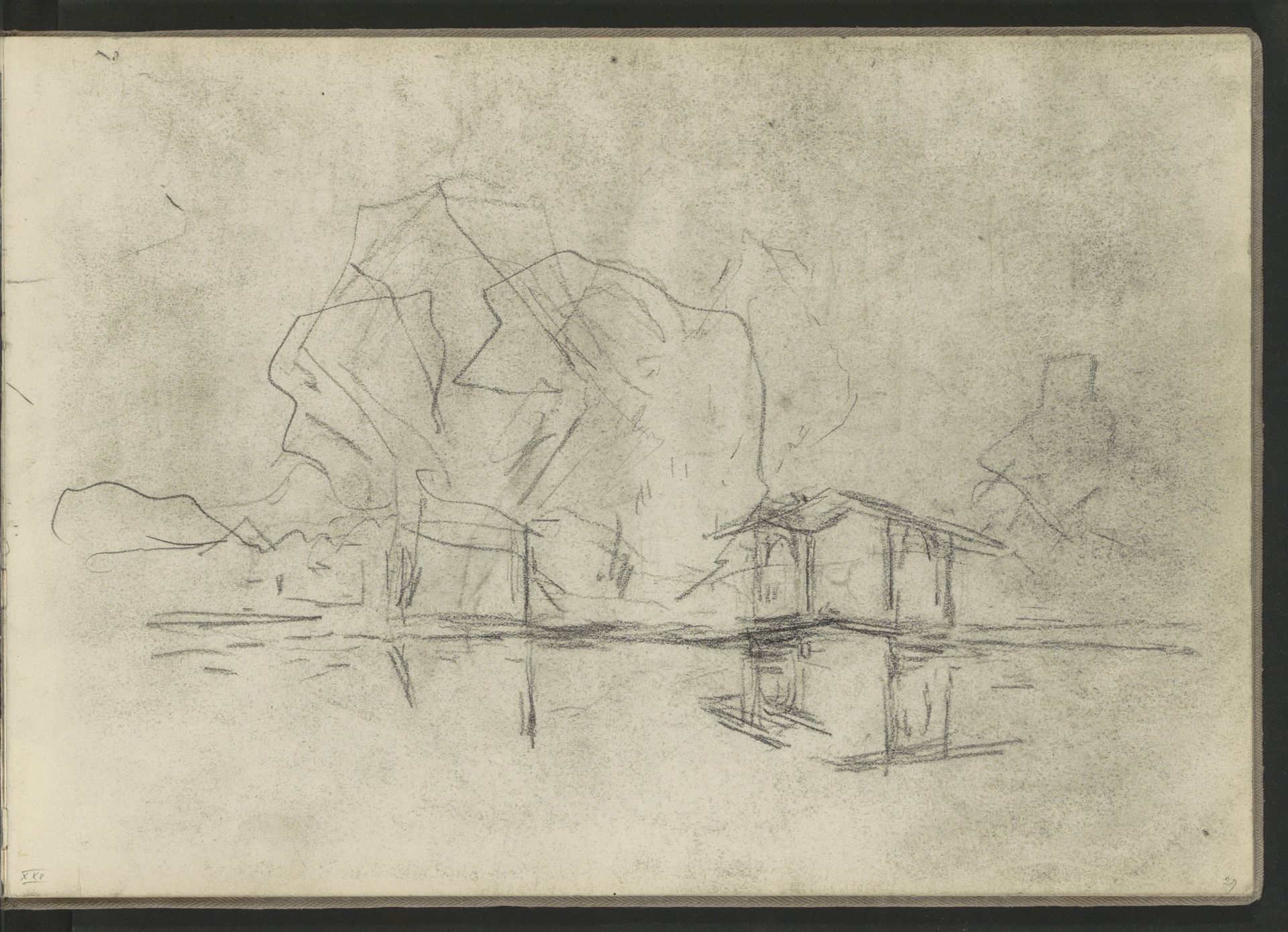 Huis en bomen aan een waterkant by Egbert Rubertus Derk Schaap