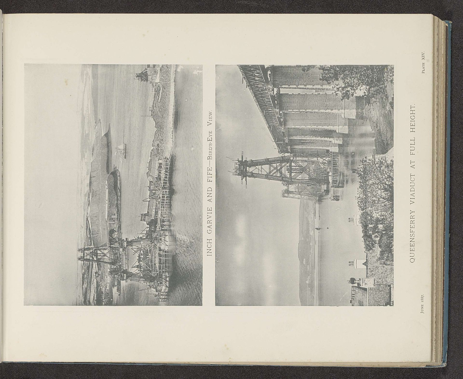 ["Inch garvie and fife-bird's-eye view", 'Queensferry viaduct at full height'] by Anonymous