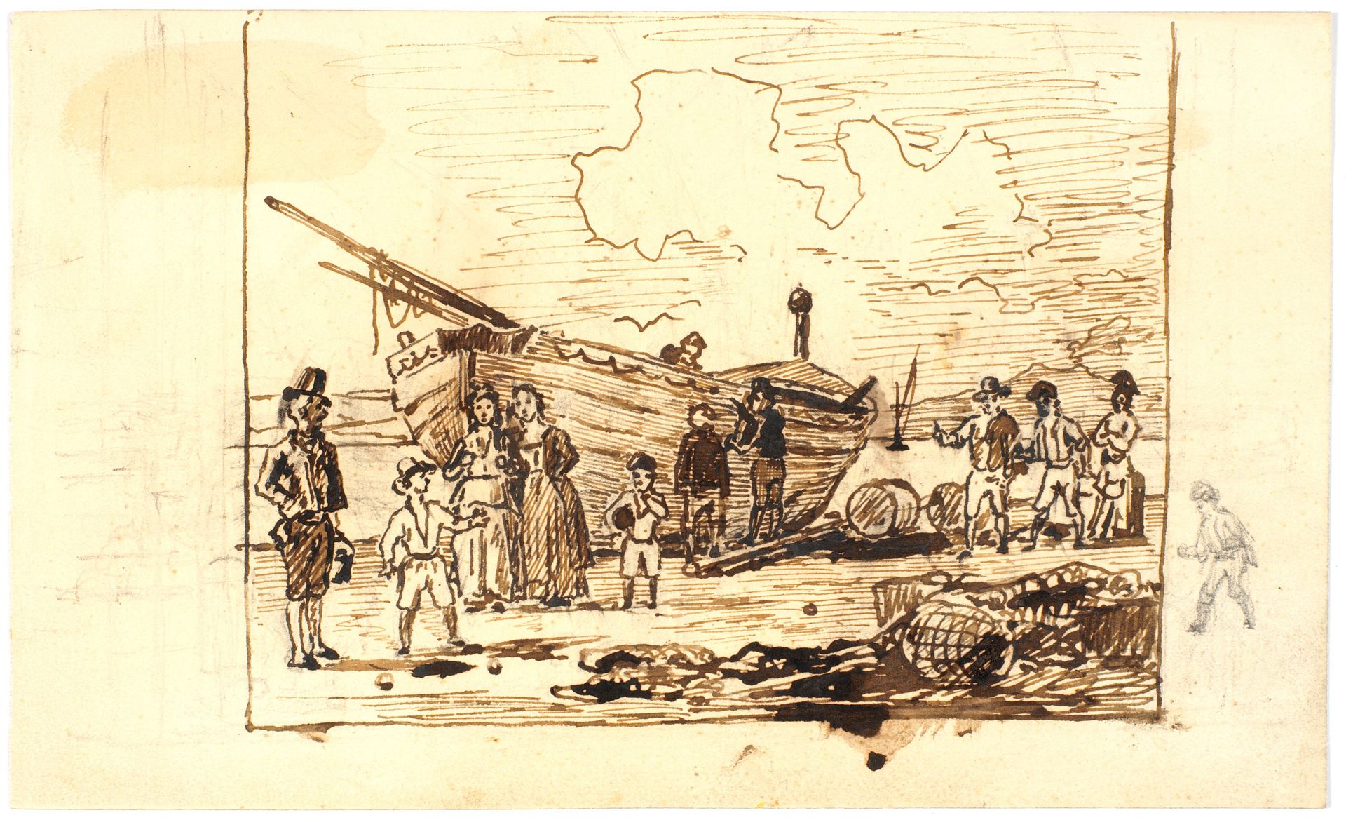 Italiensk strandscene med fiskere og båd by Martinus Rørbye