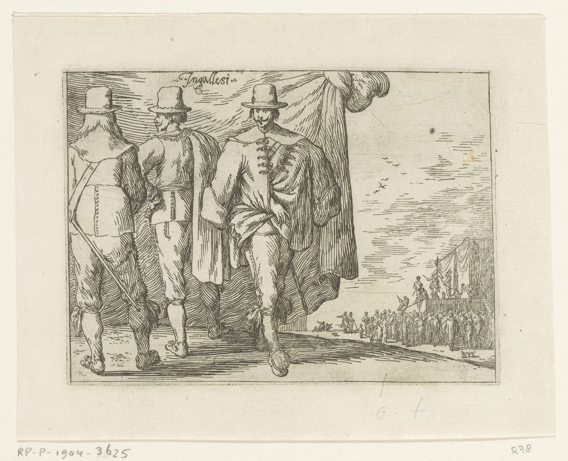 Drie Engelsen, een podium in de achtergrond by Johann Wilhelm Baur