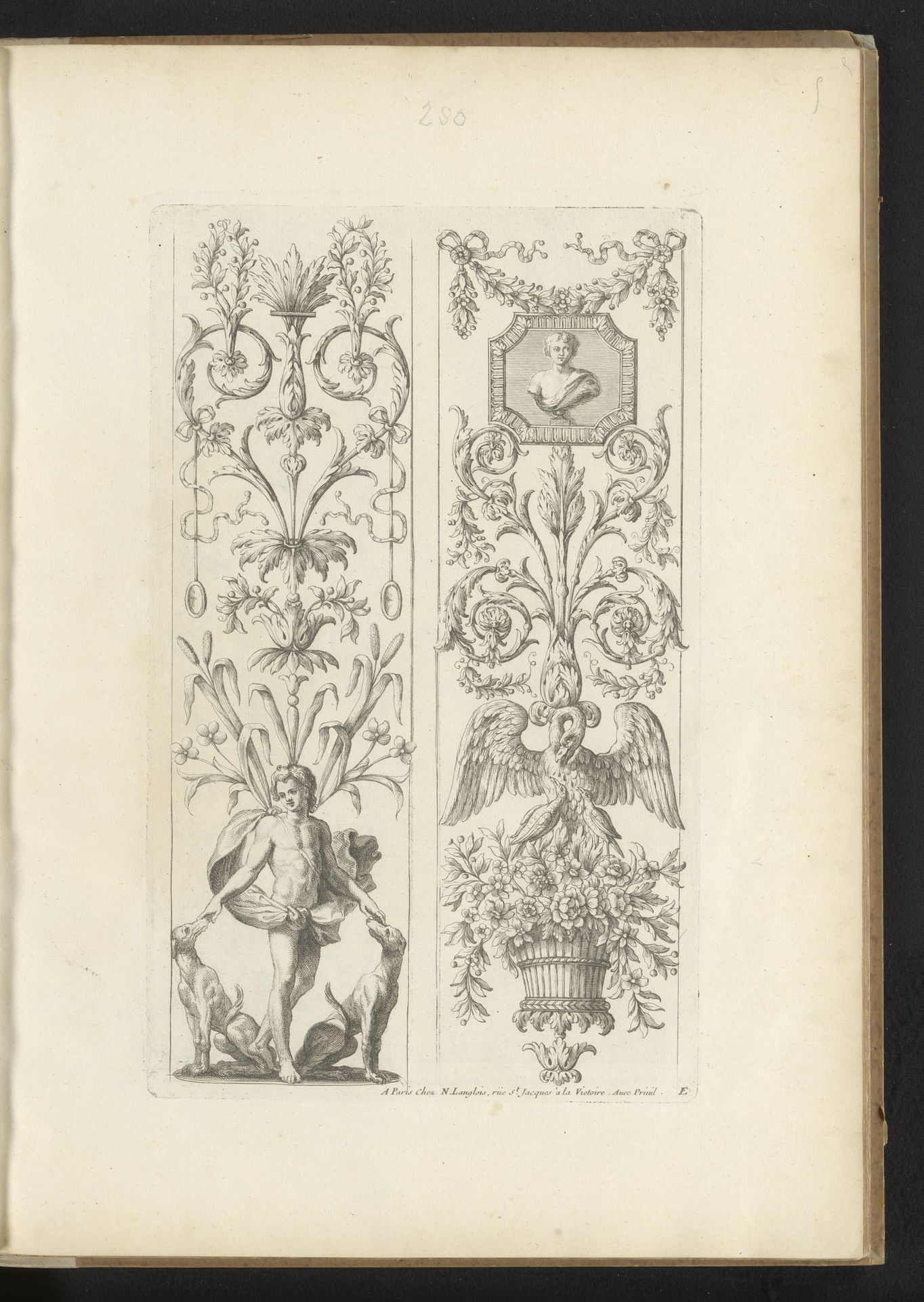 Twee panelen met Actaeon en een pelikaan by Paul Androuet Ducerceau