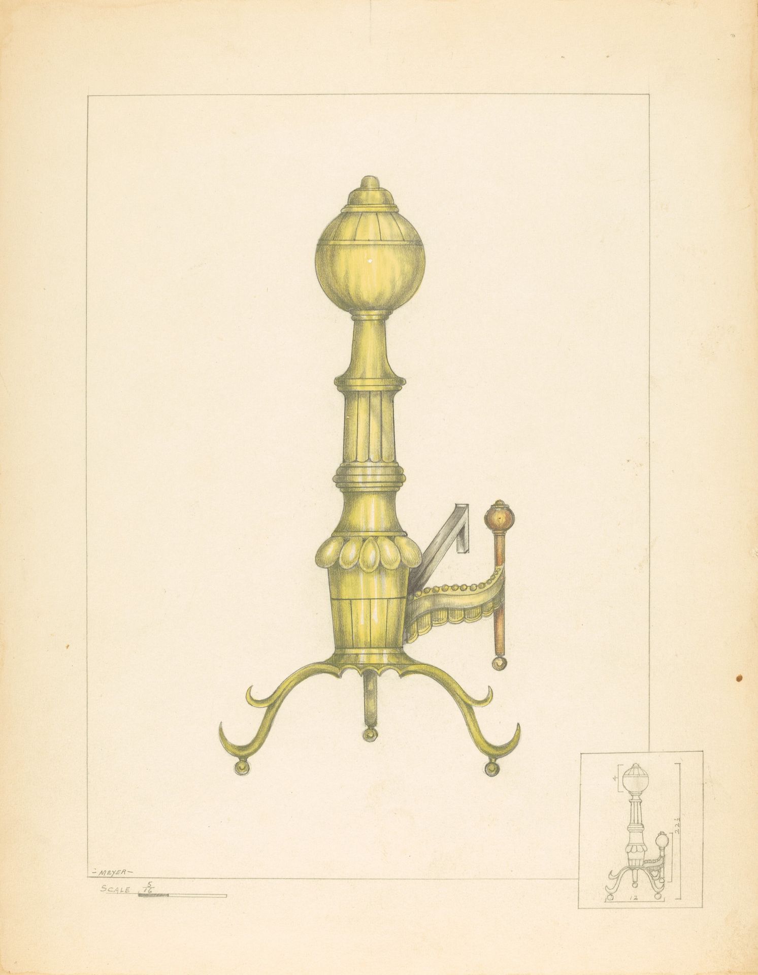 Brass Andiron by Henry Meyers
