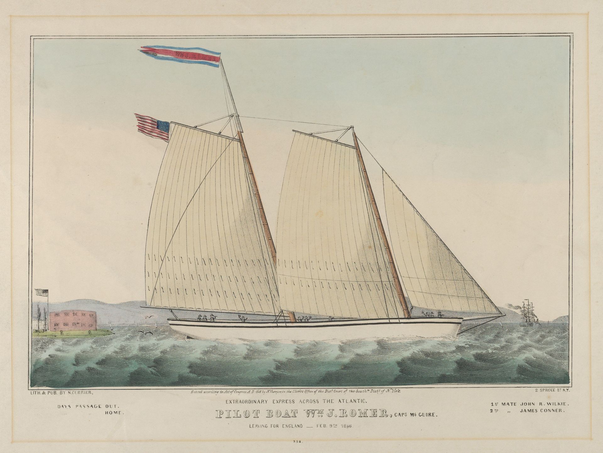 Extraordinary Express Across the Atlantic – Pilot Boat William J. Romer, Captain McGuire, Leaving for England February 9th, 1846 by Nathaniel Currier