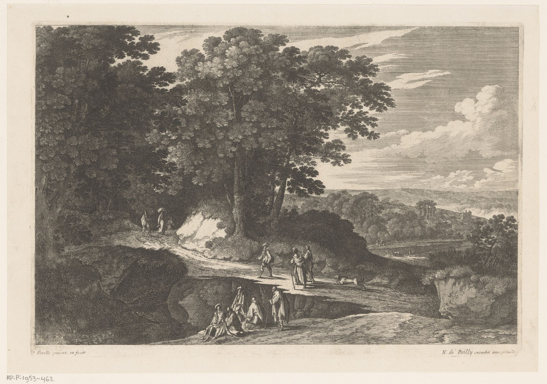Landschap met een groep zittende figuren by Nicolas Perelle