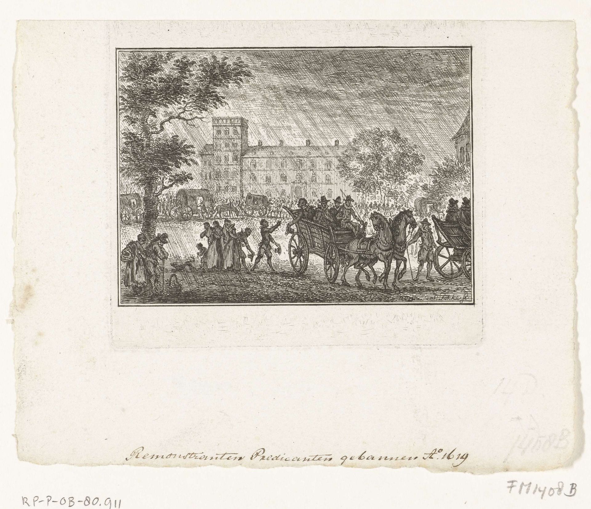 Uittocht van de remonstrantse predikanten, 1619 by Simon Fokke
