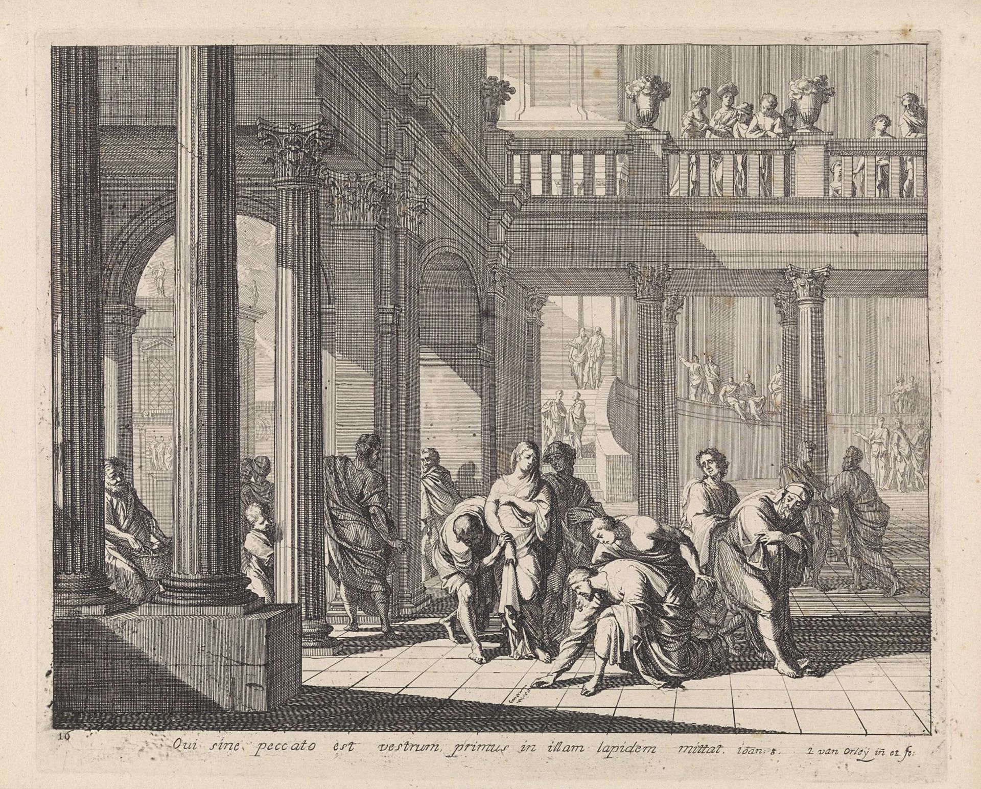 Christus en de overspelige vrouw by Jan van Orley