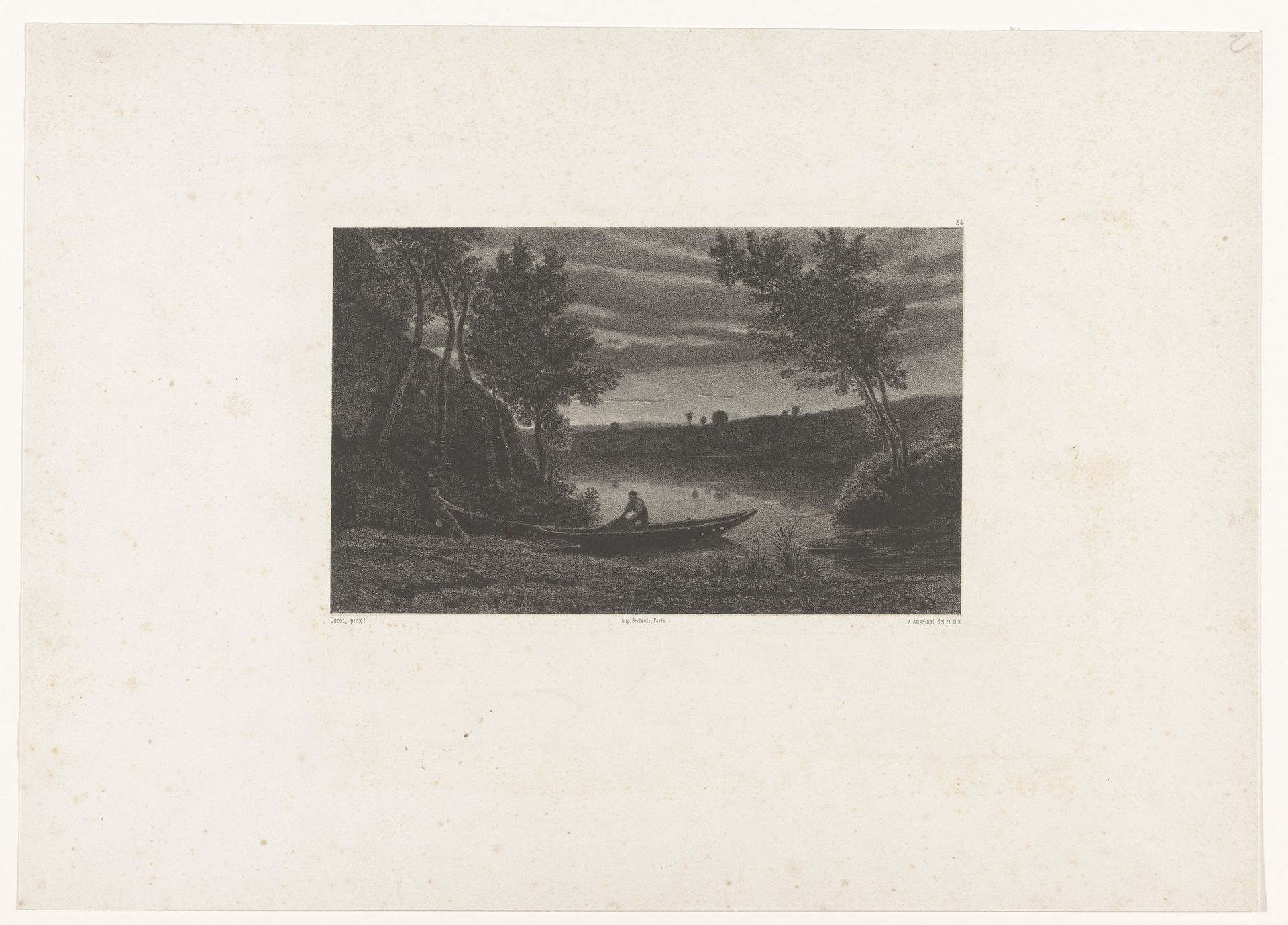 Rivierlandschap met vissers bij avond by Auguste Paul Charles Anastasi