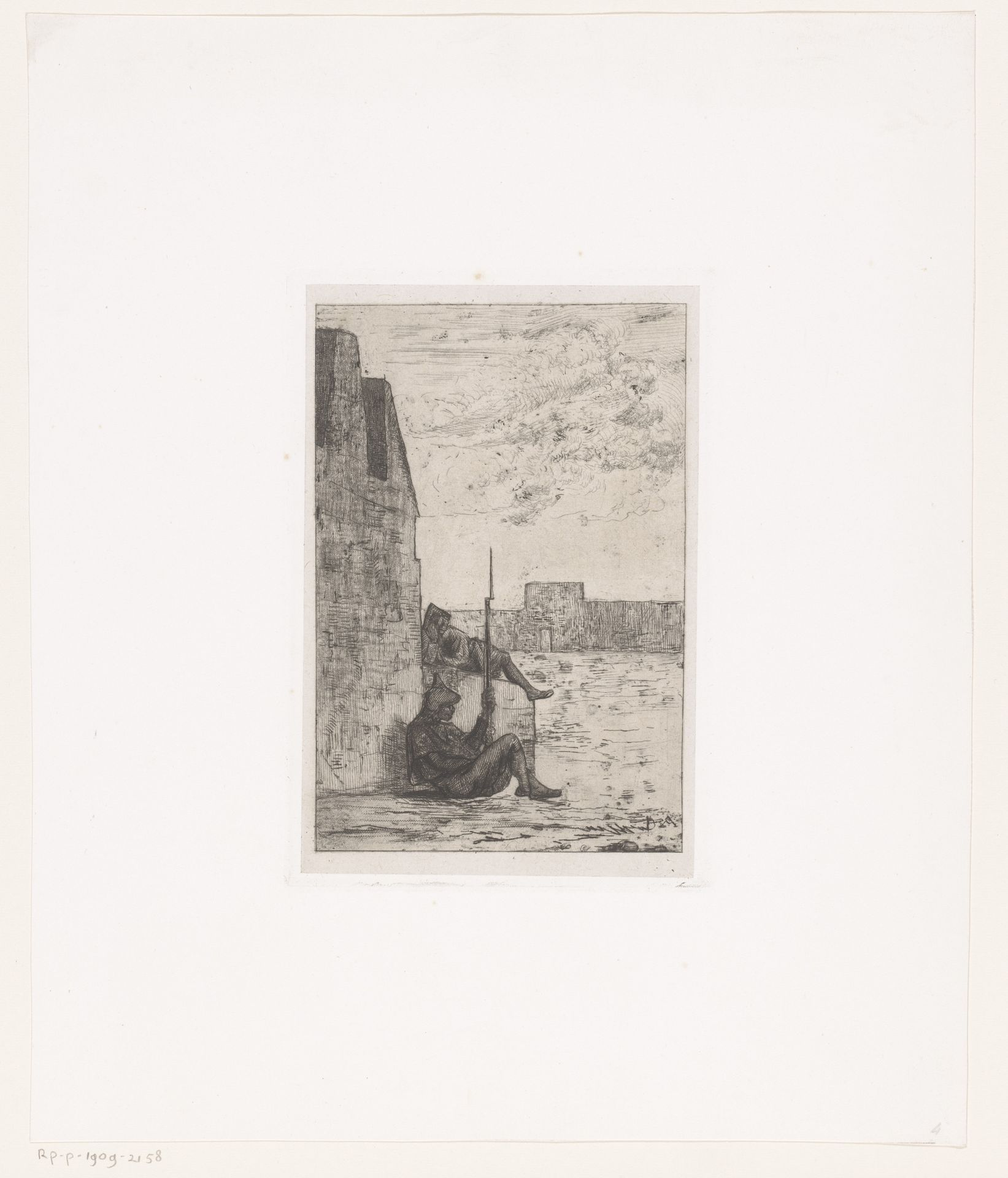Twee bewakers leunend tegen een muur op een binnenplaats by Vicomte Arthur-Jean Le Bailly d'Inghuem