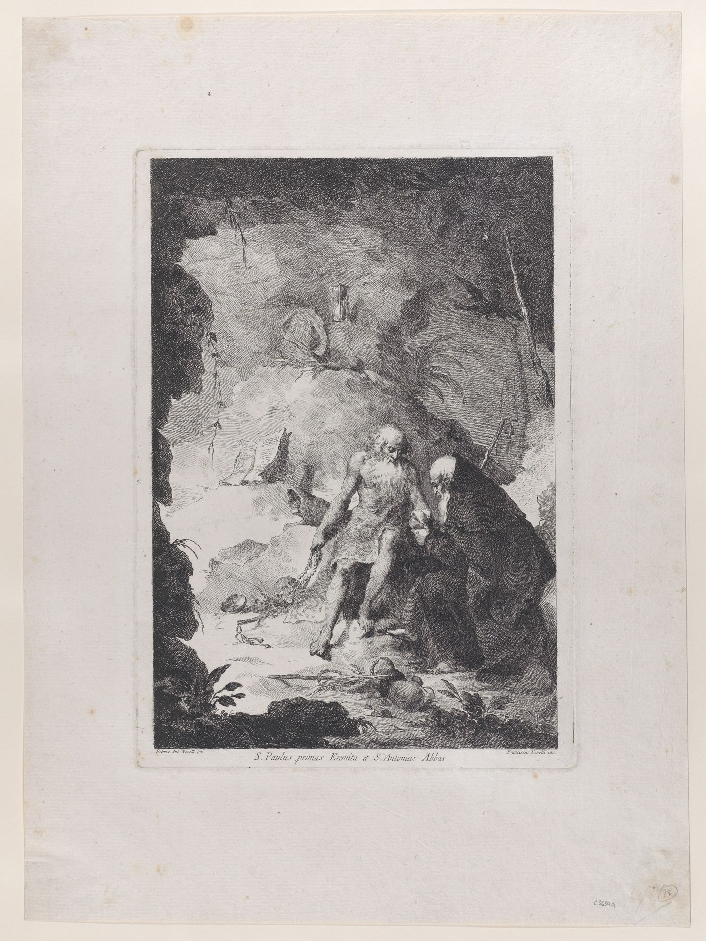 Saint Paul the Hermit and Saint Anthony Abbot conversing in a landscape, after Pietro Antonio Novelli by Francesco Novelli