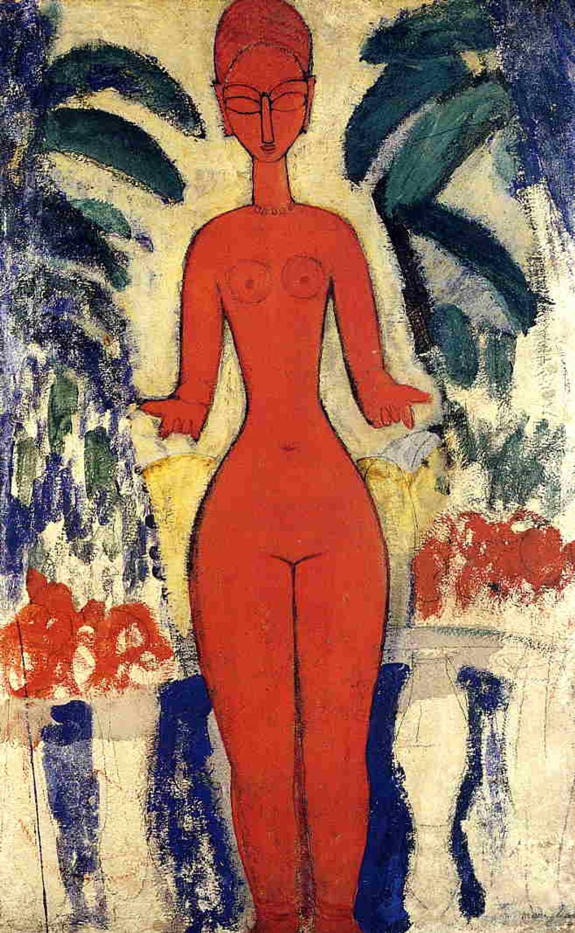 Standing nude with Garden Background by Amedeo Modigliani